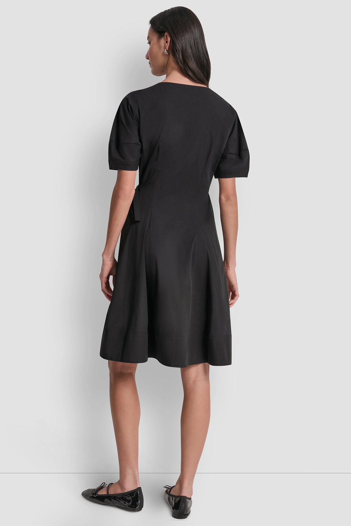V-NECK PLEATED FIT & FLARE DRESS Product Image