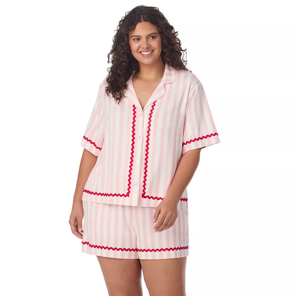 Plus Size Beauty Sleep Social 2-Piece Cozy Notch Pajama Top & Pajama Shorts Set, Women's, Size: 1XL, Coco Cabana Product Image