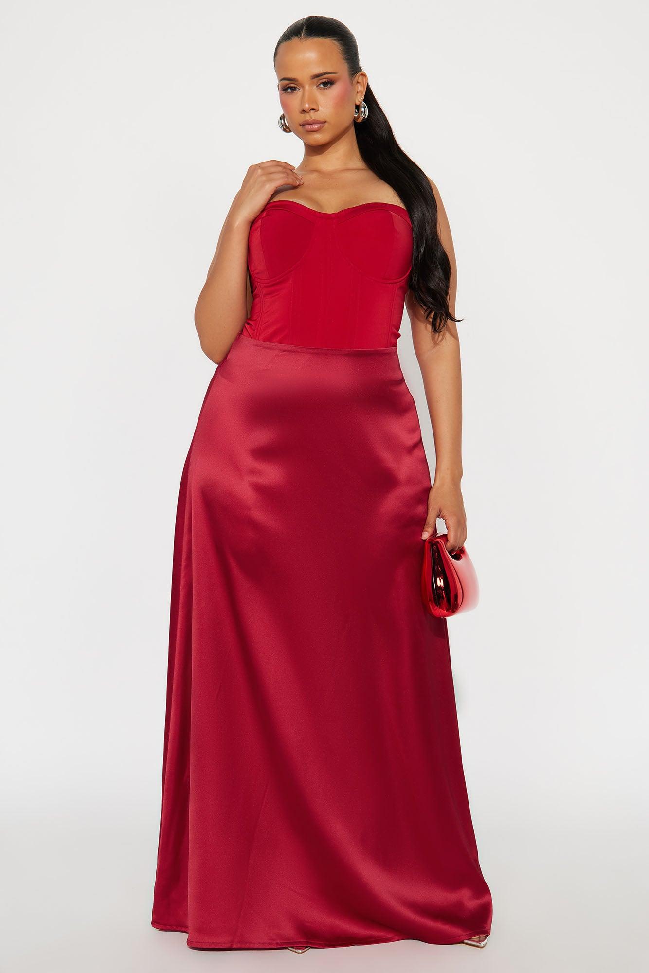 Estella Satin Maxi Skirt - Red Female Product Image
