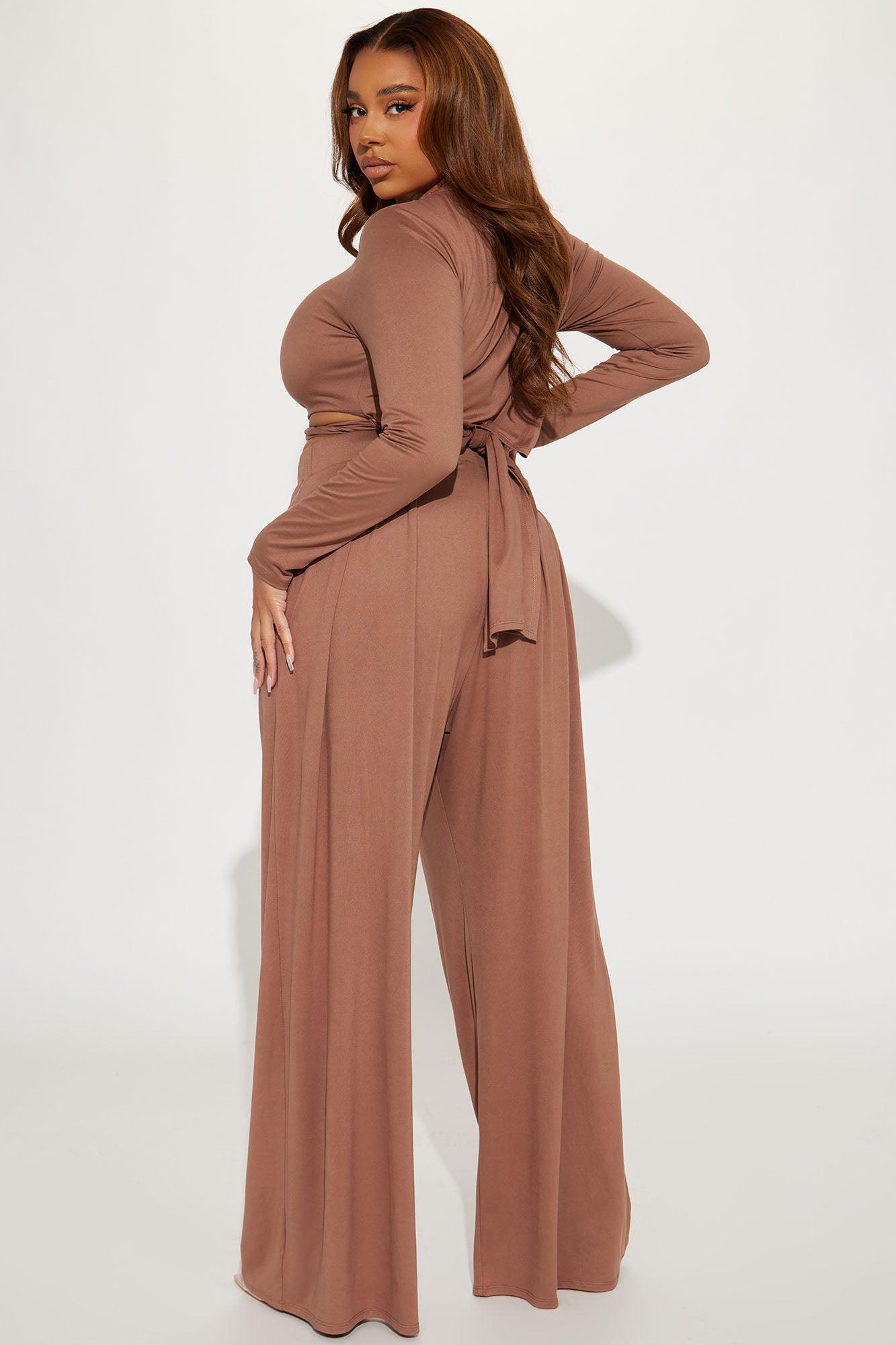 Casually Chic Long Sleeve Pant Set - Khaki Product Image