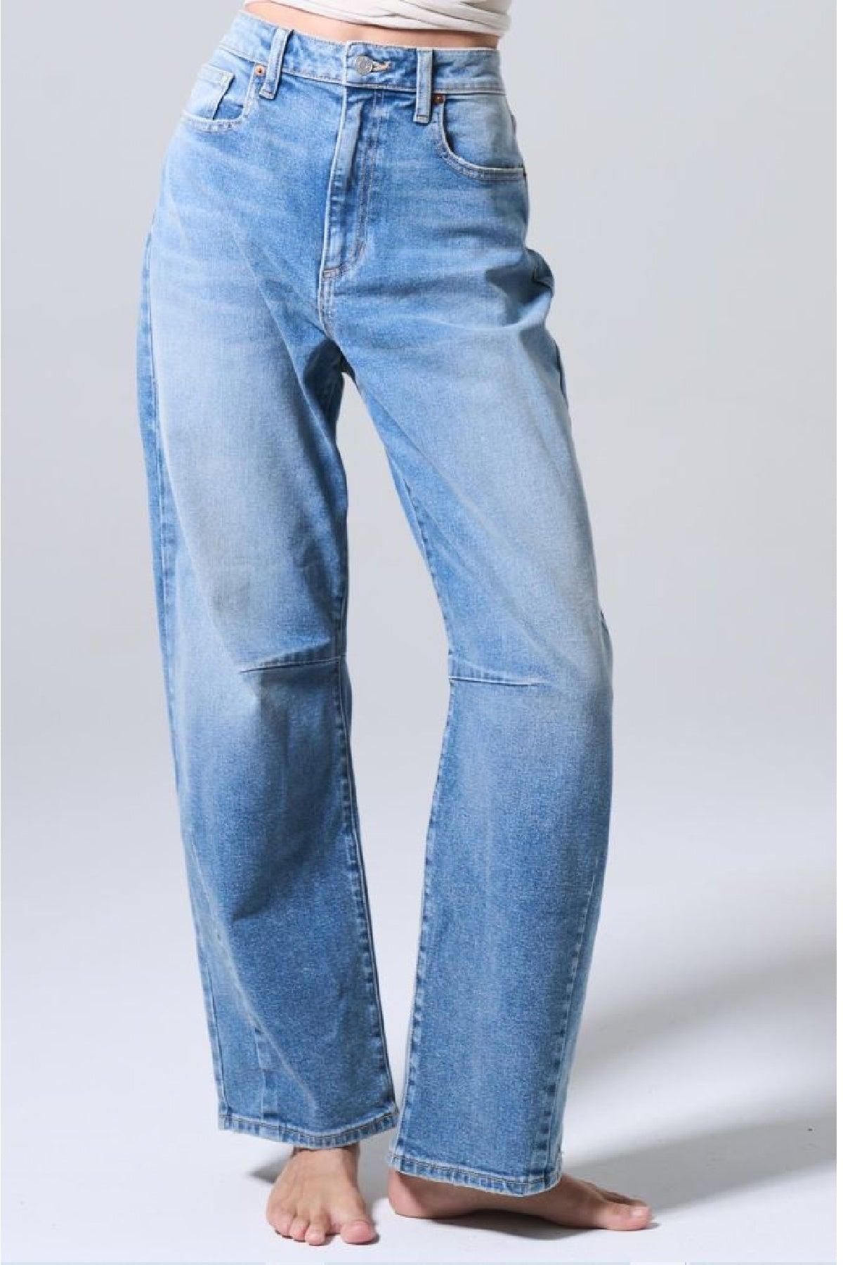 Medium Light Wash Wide Leg Barrel Jeans - FINAL SALE Product Image