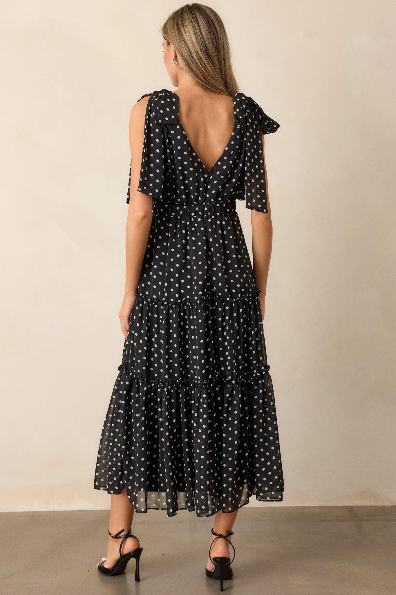 Savor The Moment Black Polka Dot Maxi Dress Product Image