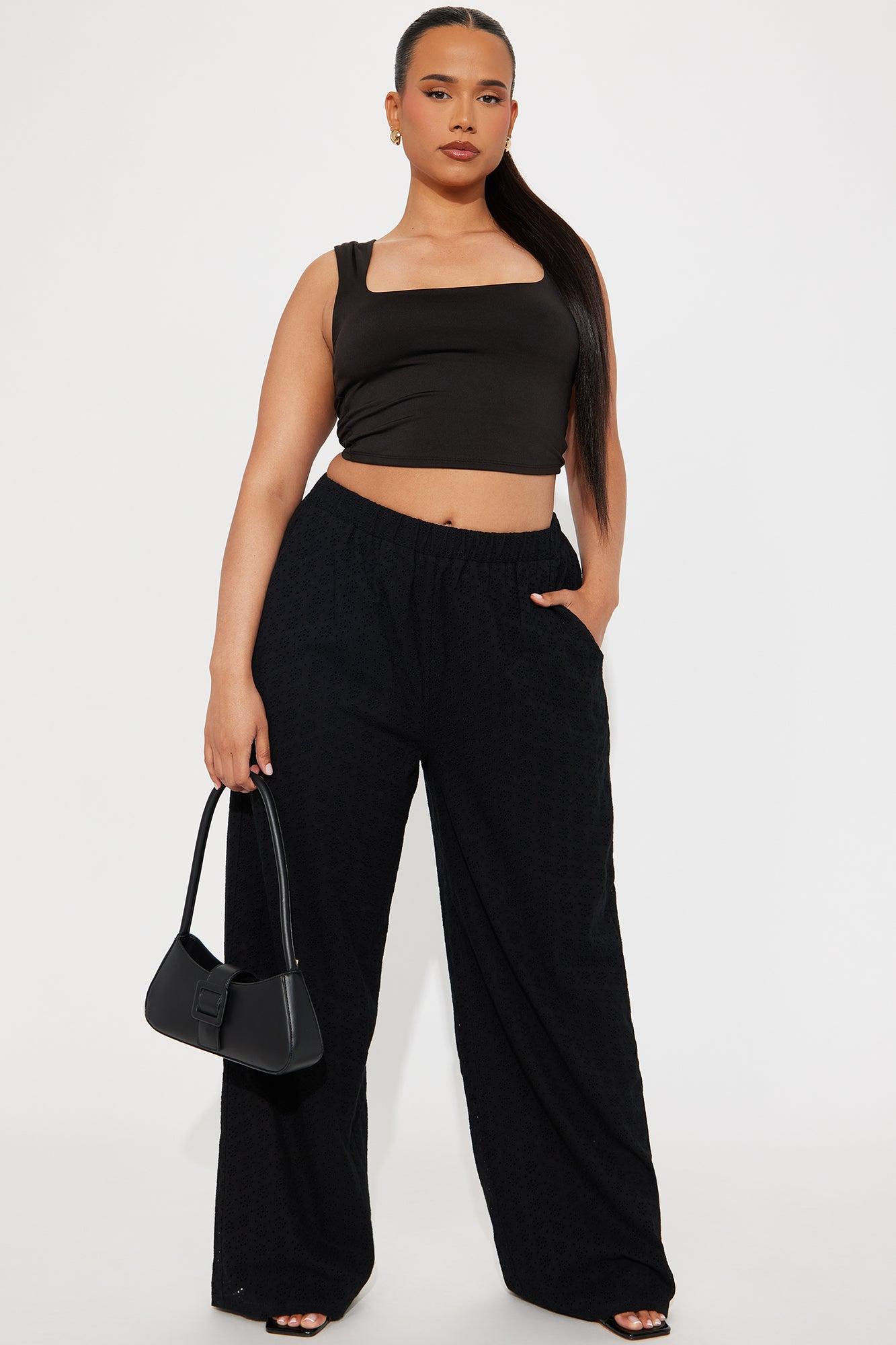 Emery Eyelet Textured Wide Leg Pant - Black Product Image