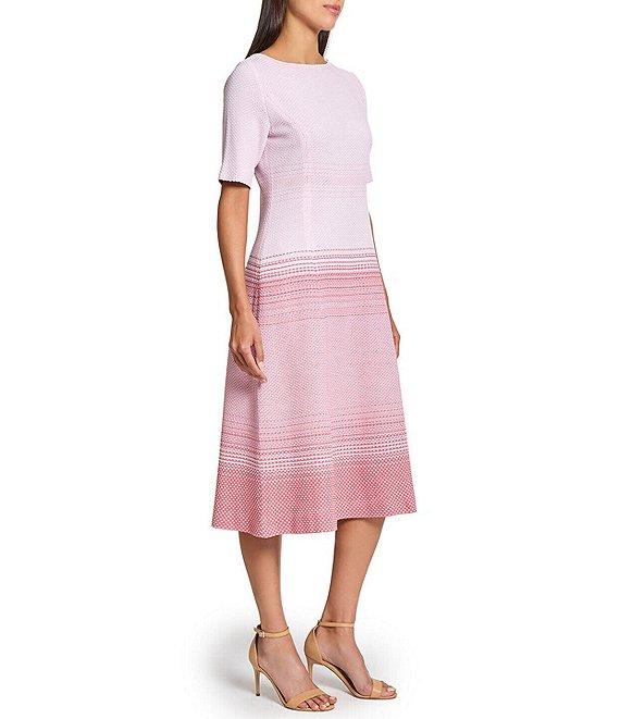 MISOOK Stripe Knit Boat Neck Short Sleeve A-Line Midi Dress Product Image