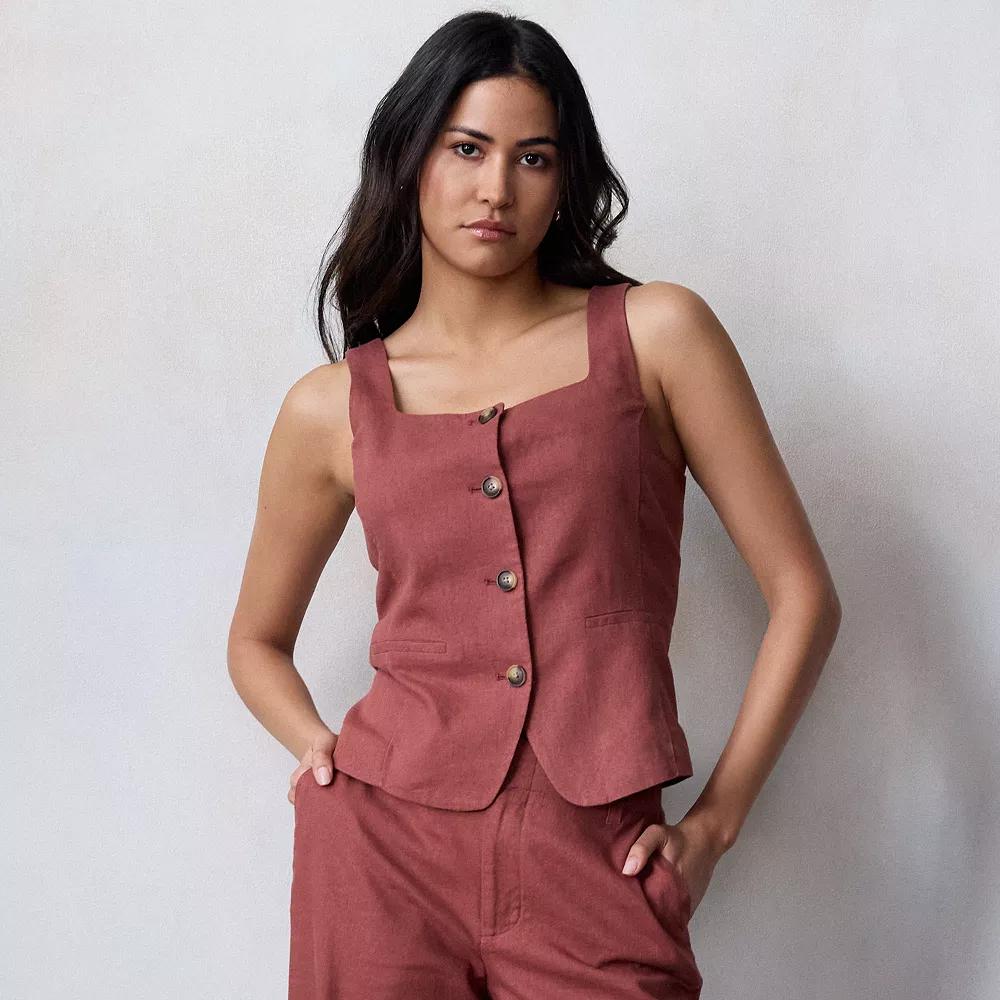 Women's LC Lauren Conrad Thin Strap Square Neck Vest, Size: XL, Brown Product Image