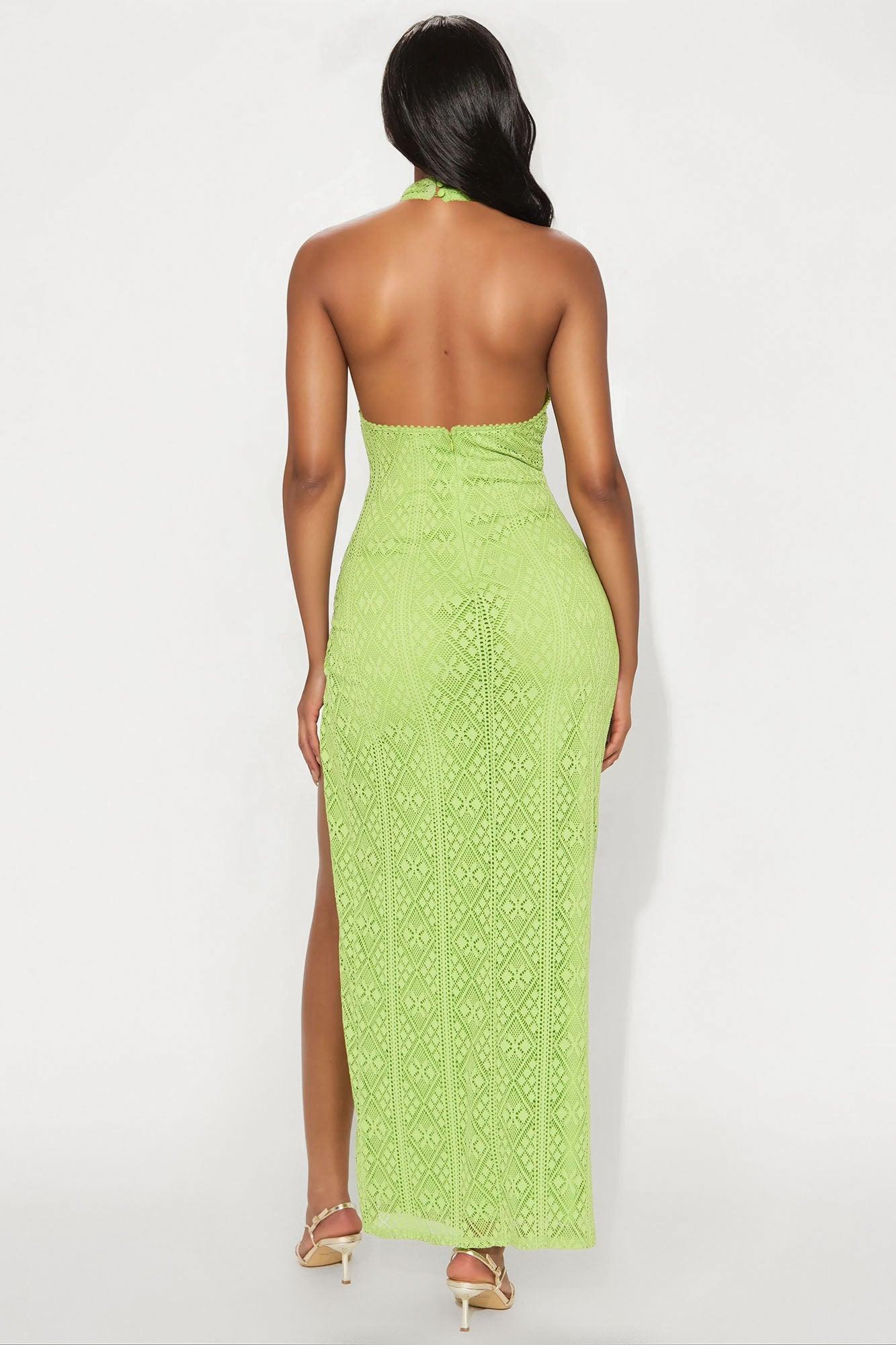 Carmen Crochet Halter Maxi Dress - Lime Female Product Image
