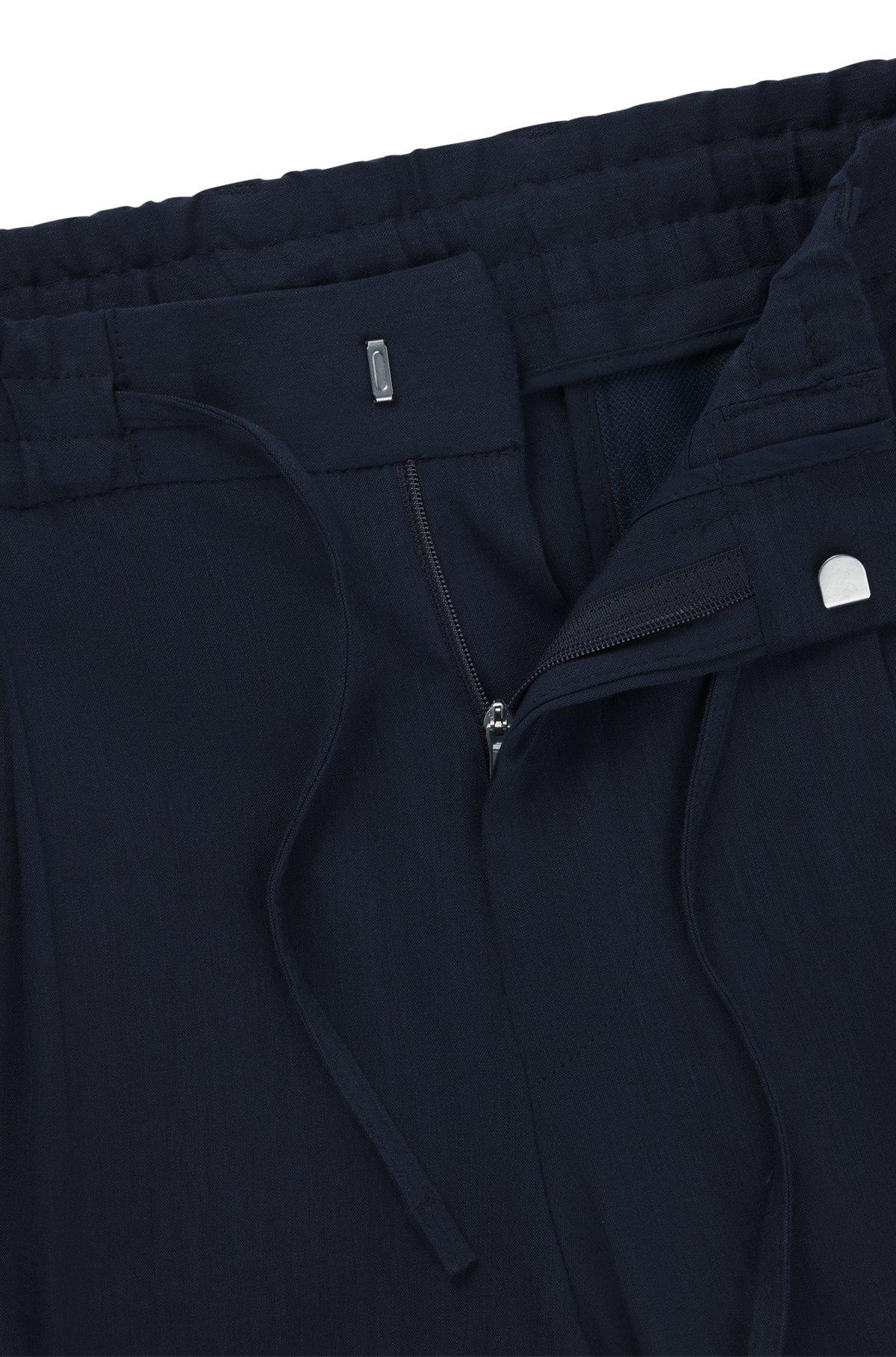BOSS - Tapered-fit machine-washable tailored trousers in a linen blend - Dark Blue Product Image