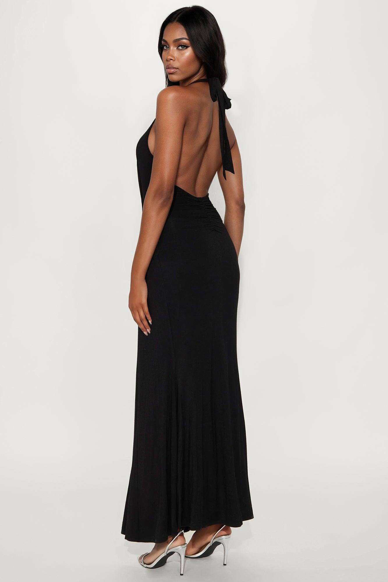 Jada Deep V-Neckline Maxi Dress - Black Female Product Image