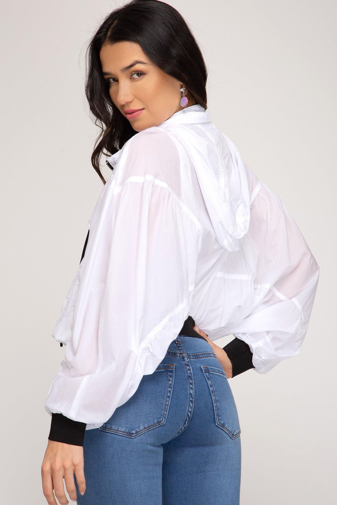 Long sleeve hooded zip up windbreaker Product Image