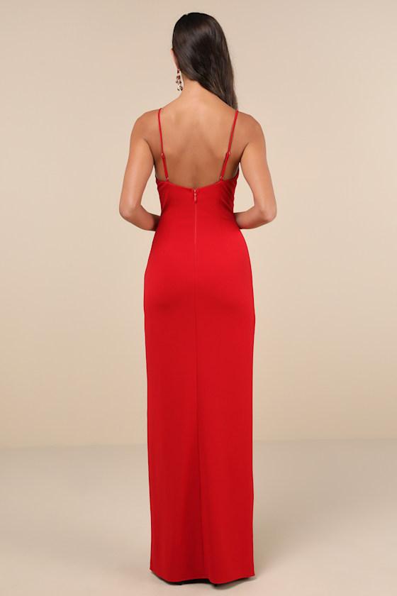 Bombshell Potential Red Backless Sleeveless Maxi Dress Product Image