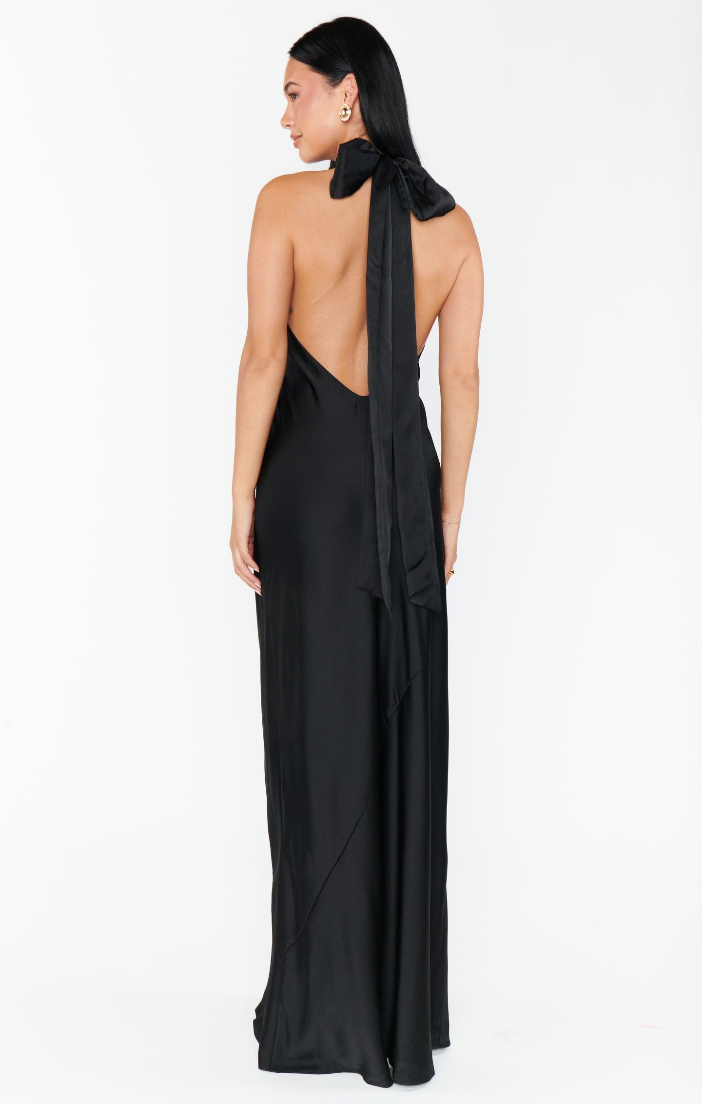 Lisa Maxi Dress ~ Black Luxe Satin Product Image