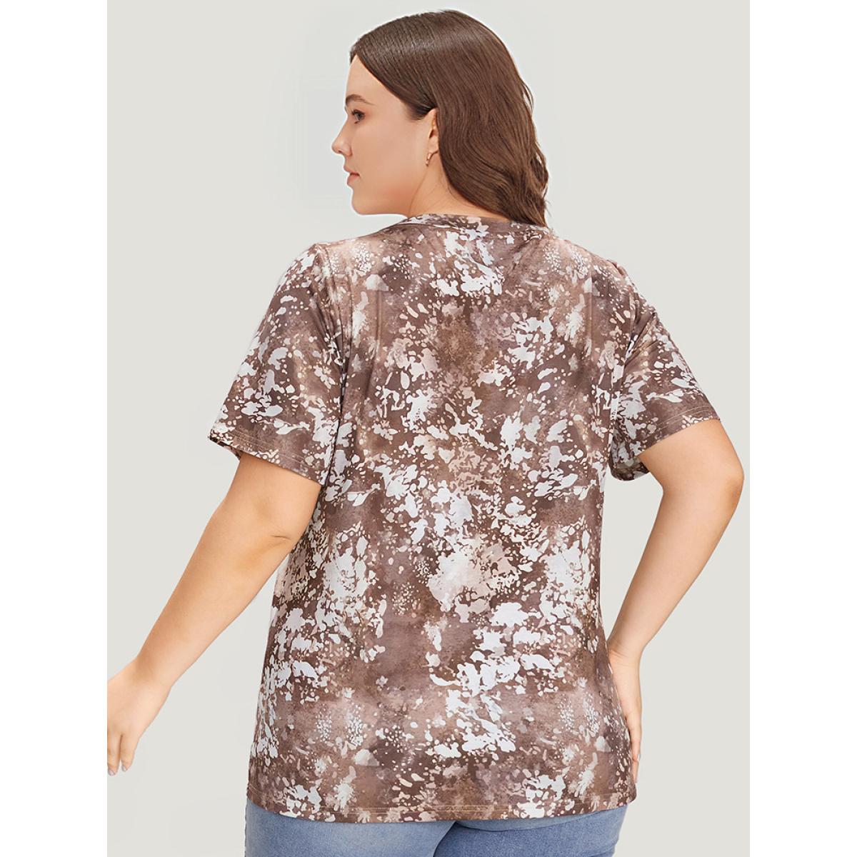 Plus Size Letter Print Contrast Tie Dye Round Neck T-shirt Multicolor Women Casual Printed Letter Dailywear T-shirts BloomChic 14-16/1X Product Image