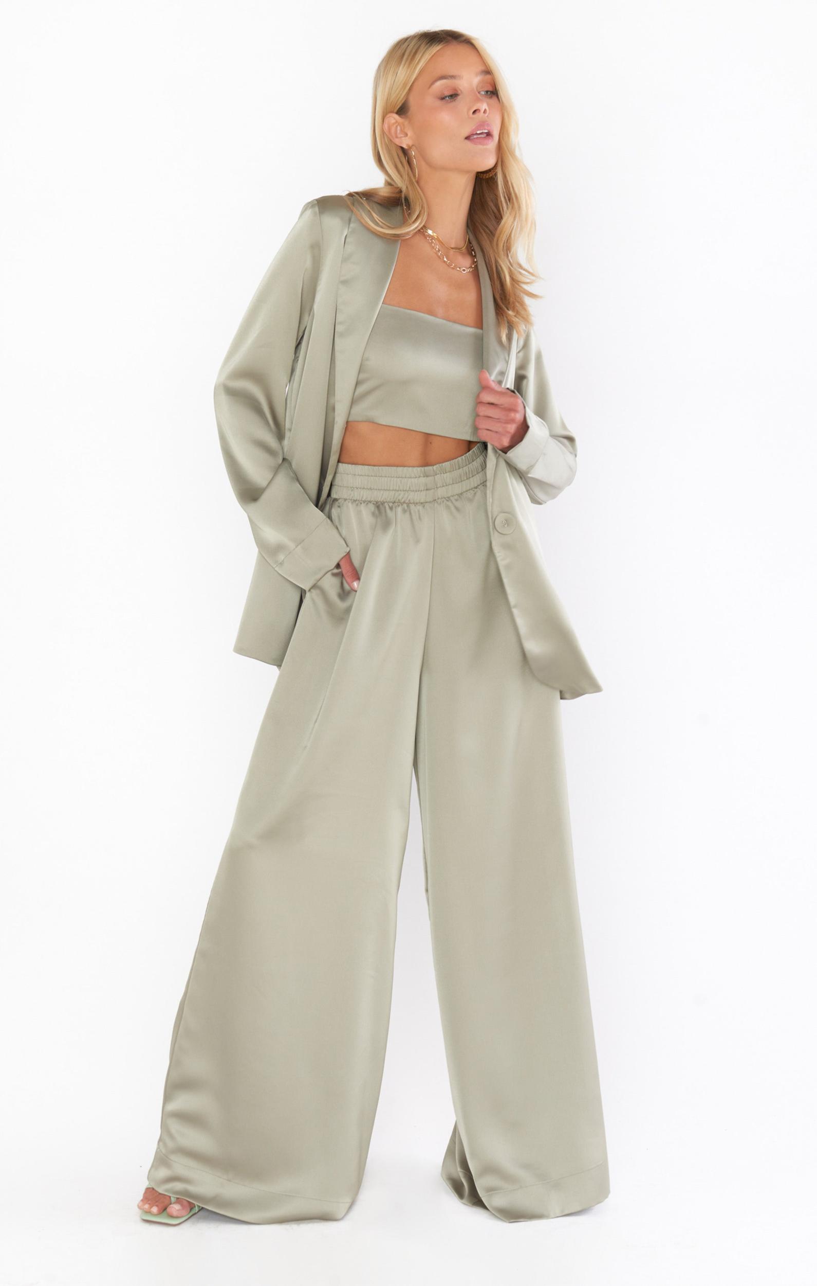 Irwin Pants ~ Moss Green Luxe Satin Product Image