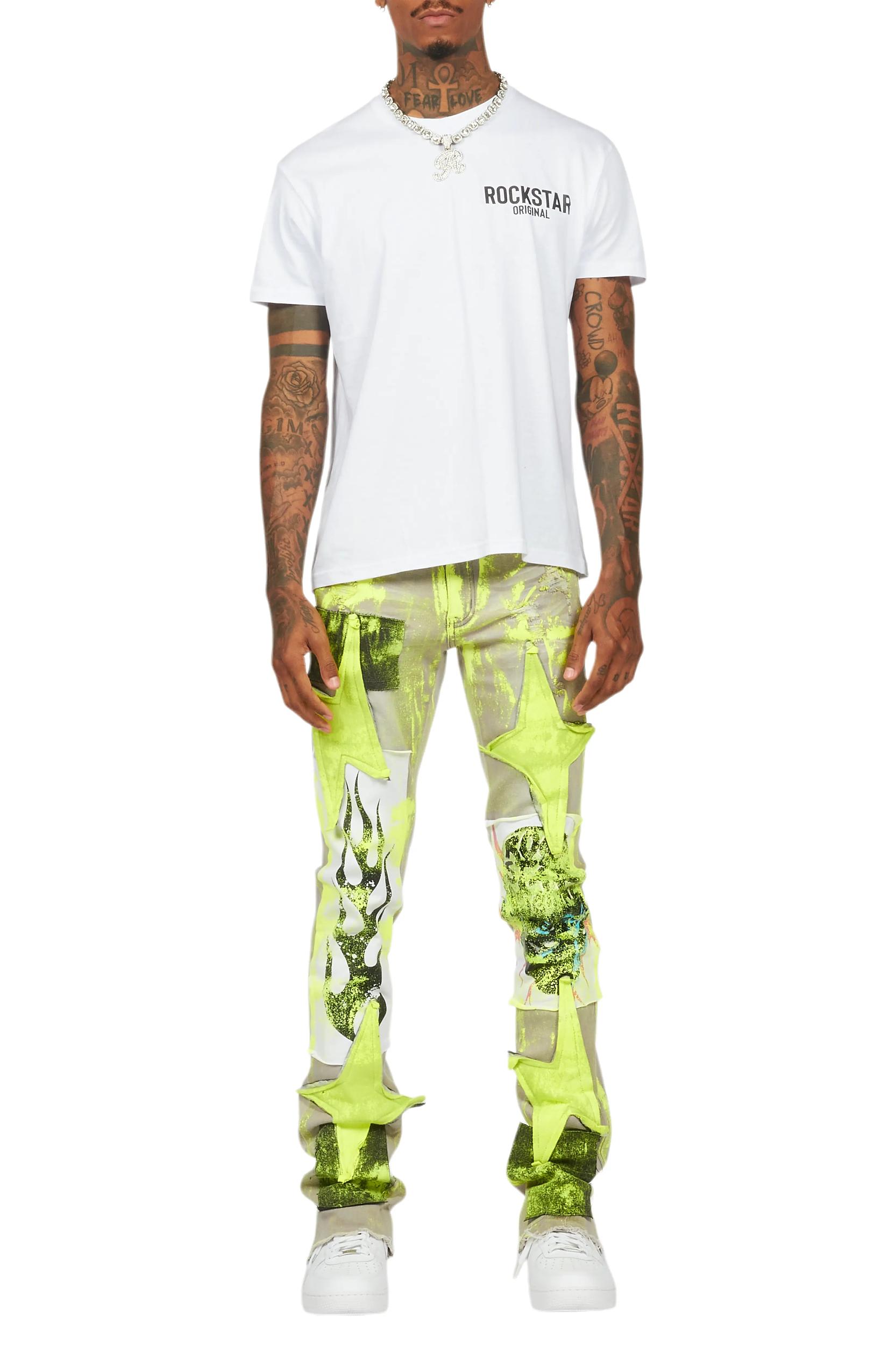 Edge Grey/Yellow Roller Paint Stacked Flare Jean Male Product Image