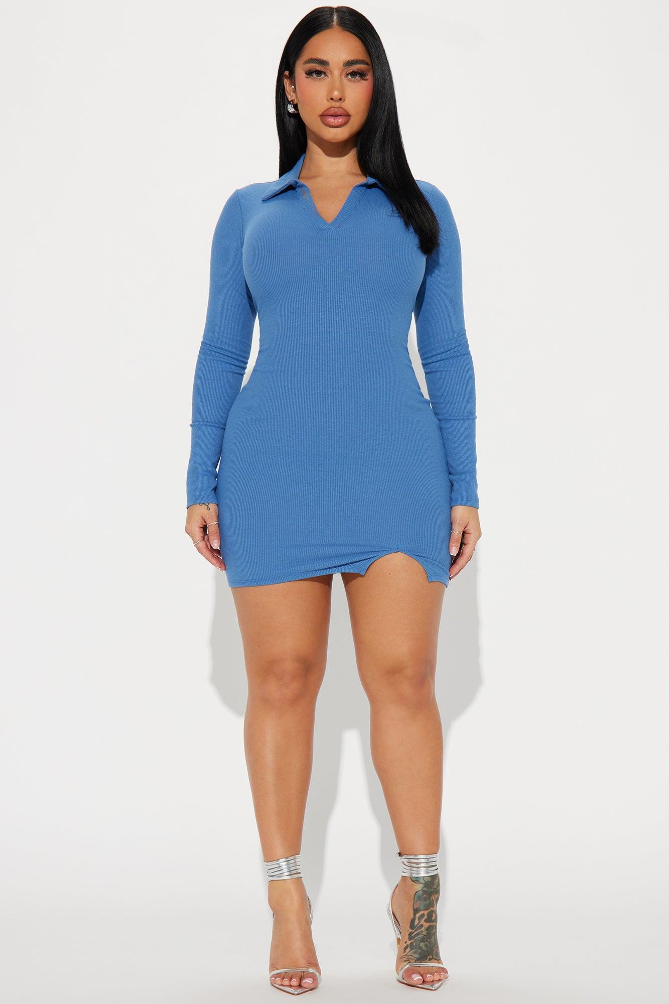 Miley Ribbed Mini Dress - Blue Product Image