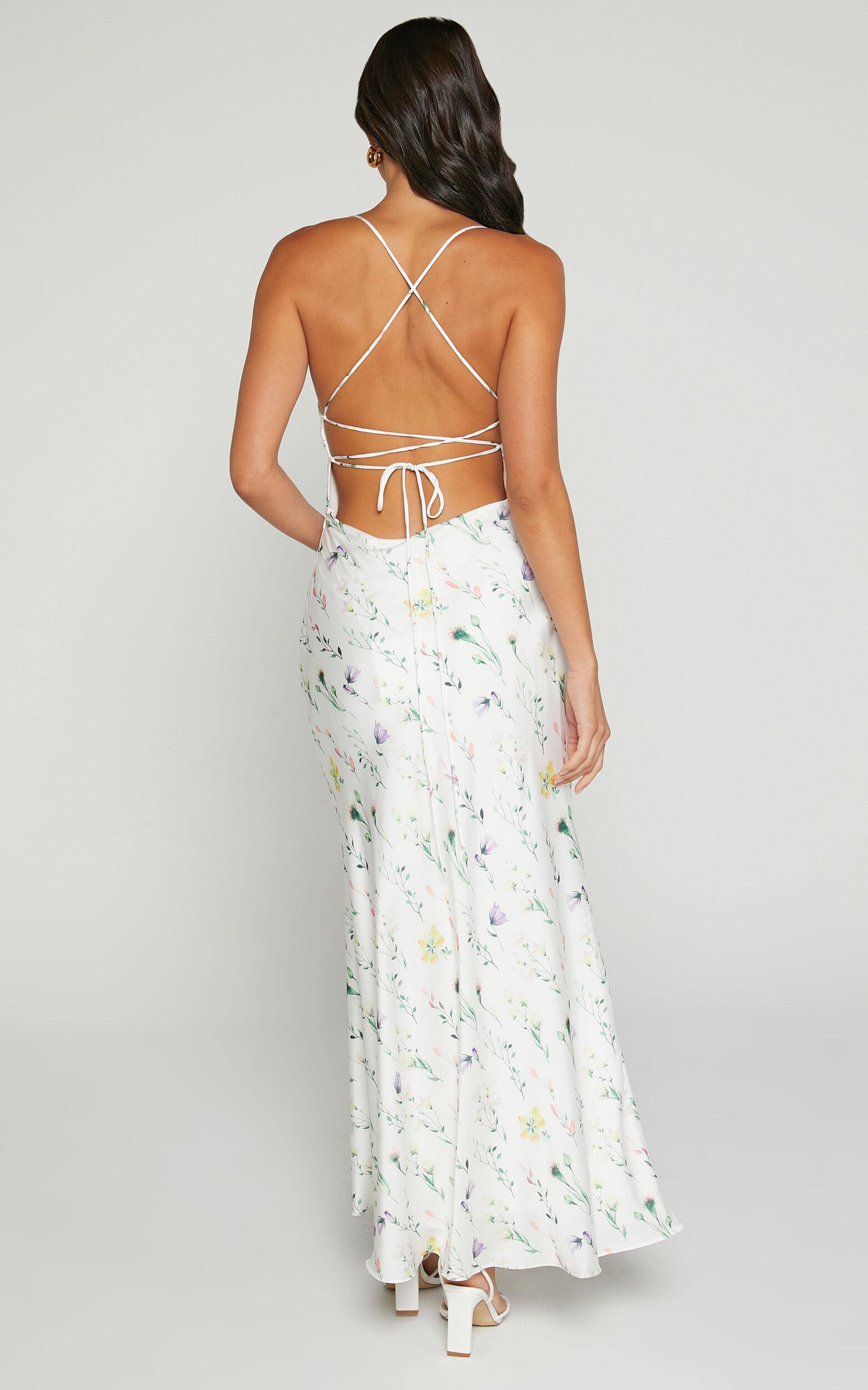 Shierina Midi Linen Blend Dress - Sweetheart Neck Line Sleeveless Dress in White Floral Product Image