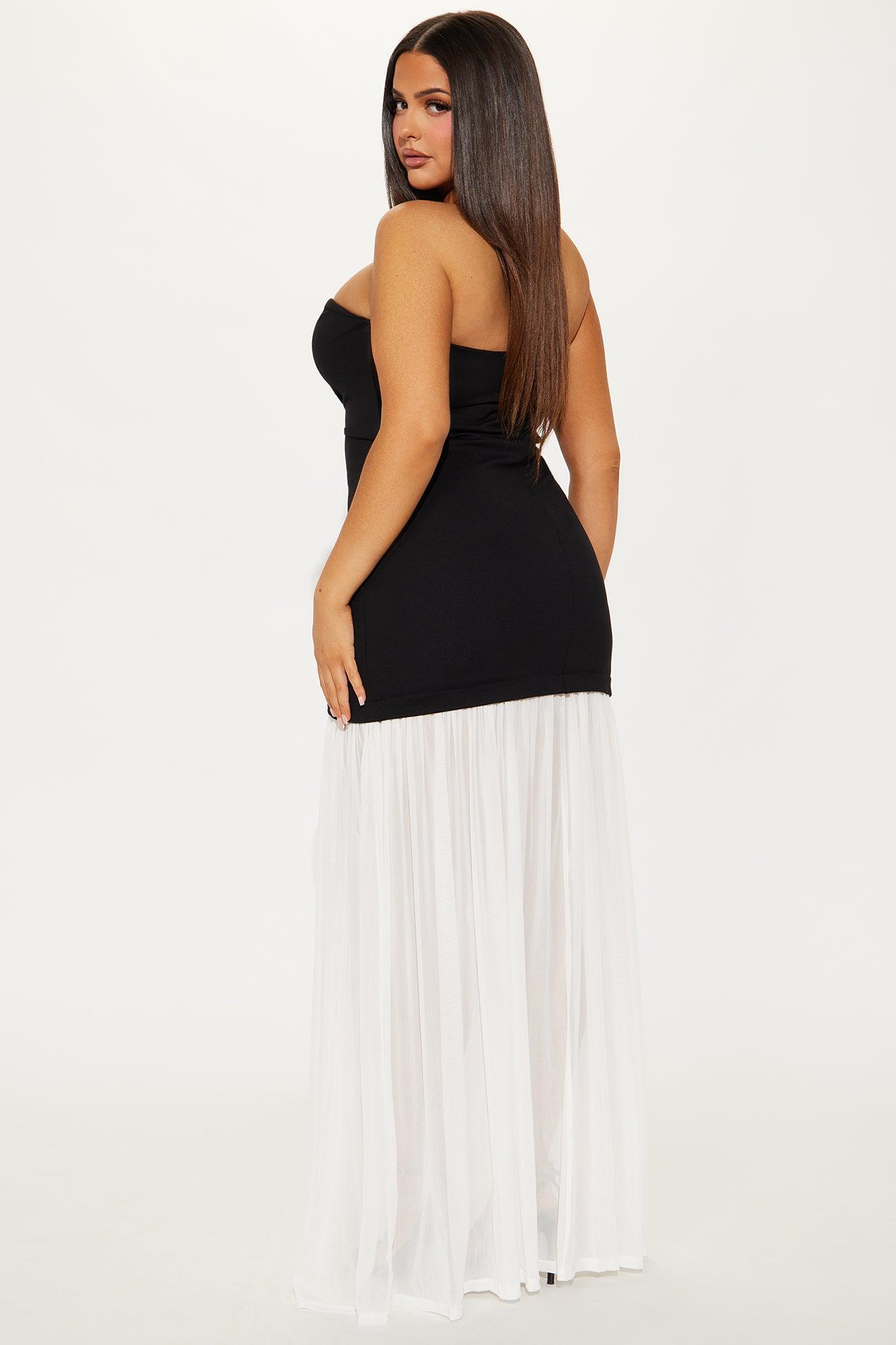 Mary Strapless Drop Waist Maxi Dress - Black/White Product Image