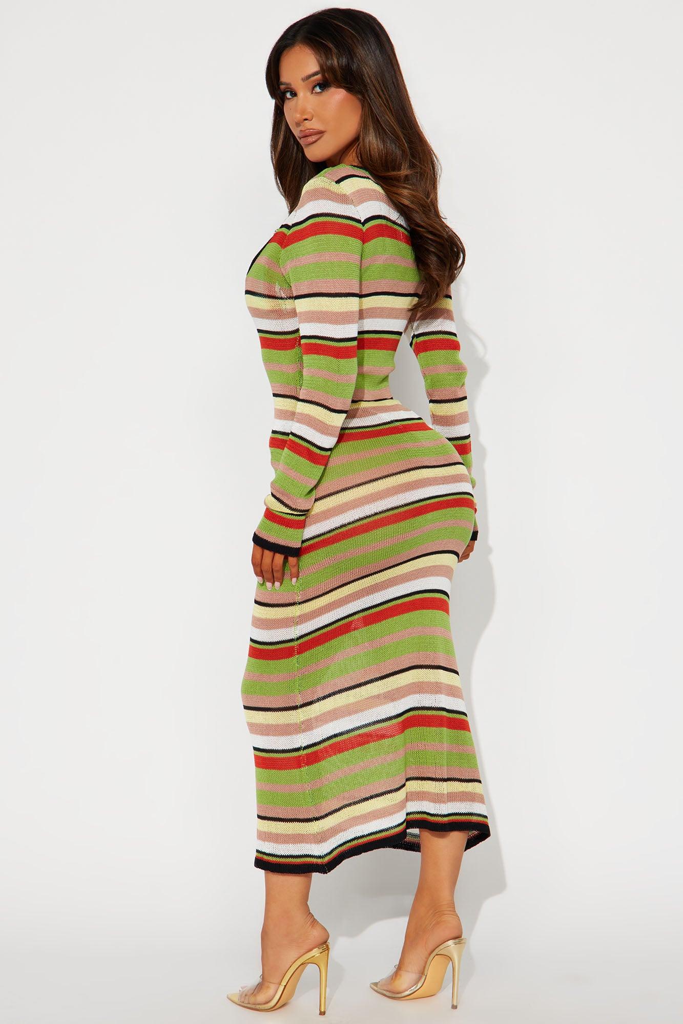 Genesis Striped 3 Piece Bikini & Knit Dress Set - Green/combo Female Product Image