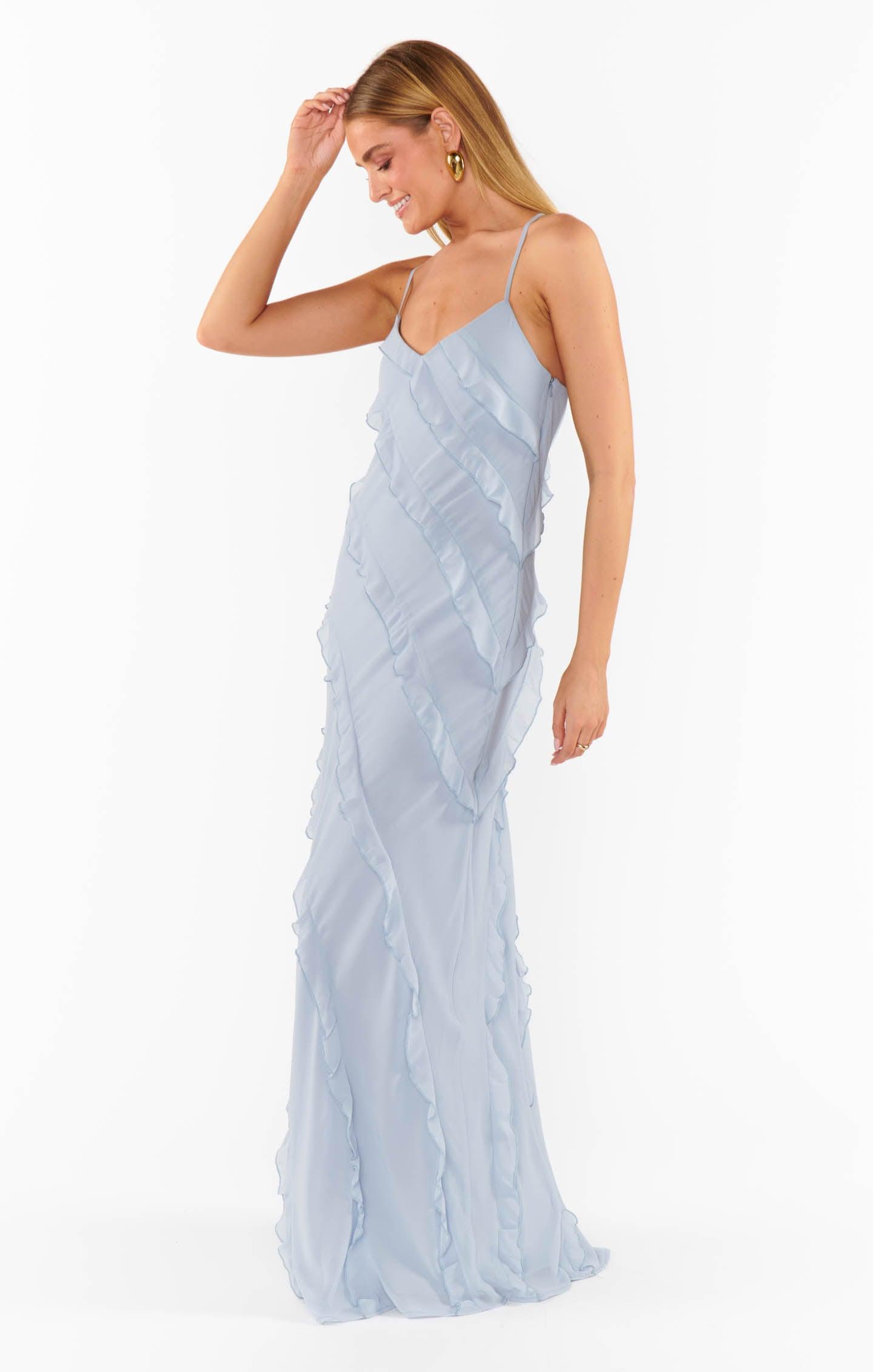 Romance Ruffle Dress ~ Steel Blue Chiffon Product Image