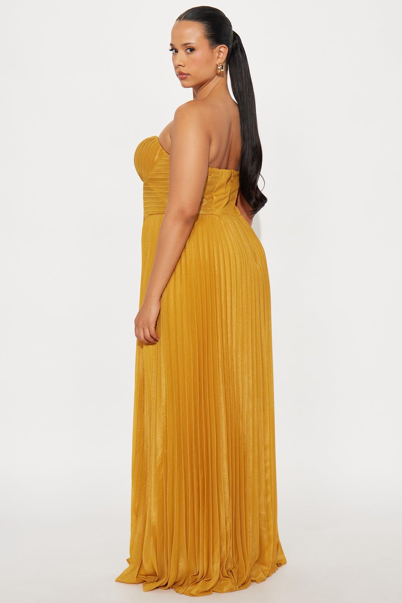 Urban Spark Plisse Gown - Mustard Female Product Image