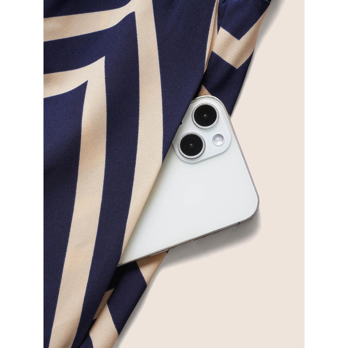 Plus Size Striped Shirred Button Detail Ruffle Cap Sleeve Dress Navy Women At the Office Button V-neck Cap Sleeve Curvy BloomChic 14-16/1X Product Image