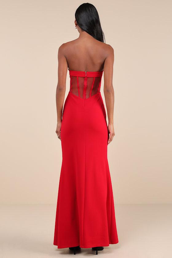 Iconic Arrival Red Strapless Bustier Mermaid Maxi Dress Product Image