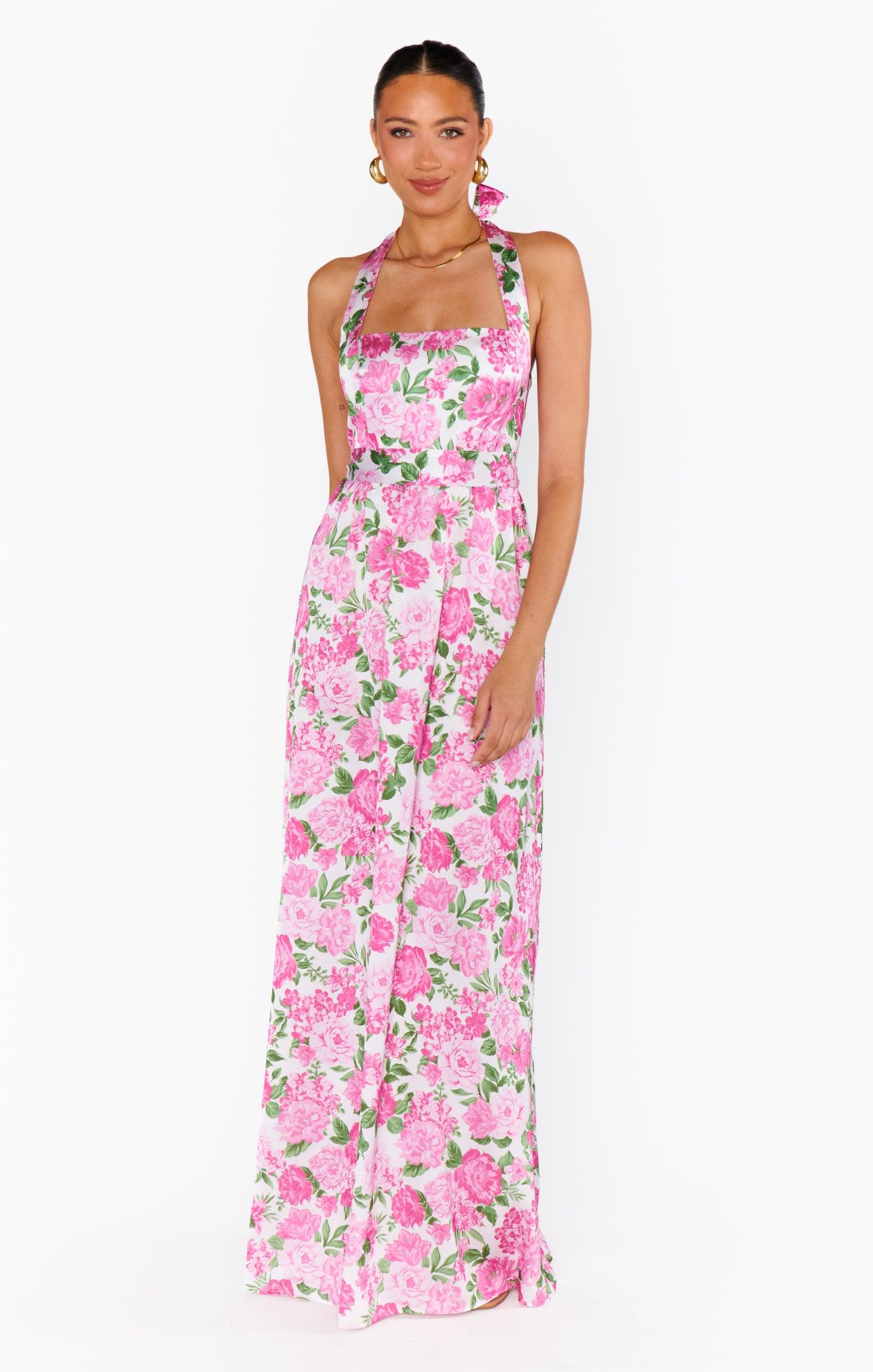 Hazel Halter Maxi Dress ~ Cottage Floral Pink Product Image
