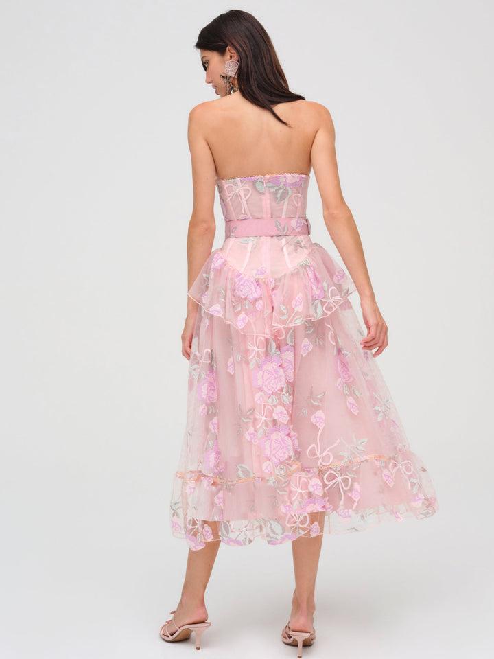Emmeline Embroidery Midi Dress — Pink Product Image