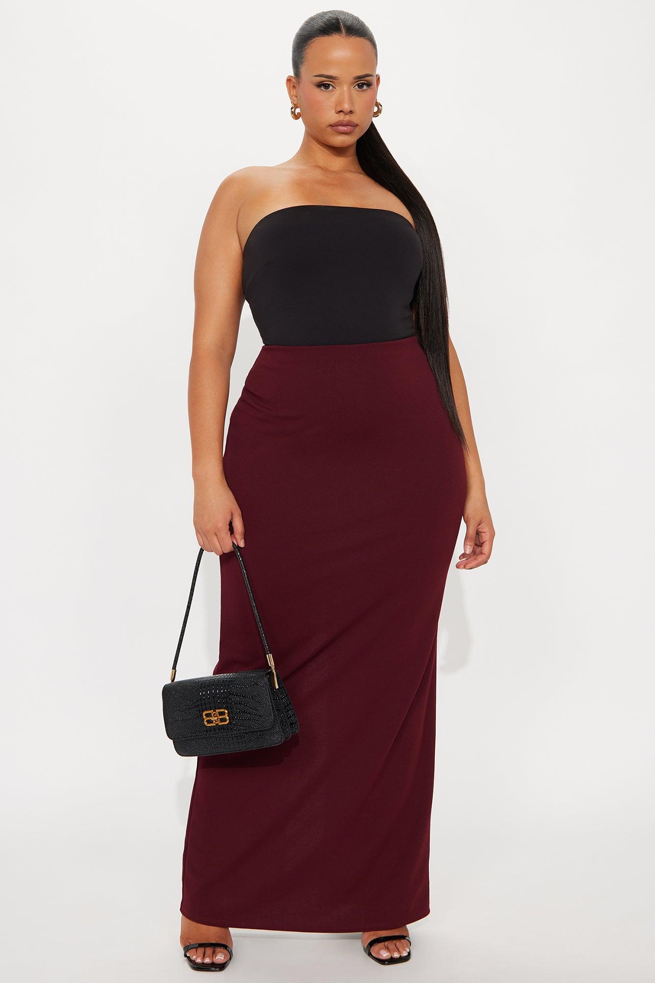 Camila Crepe Knit Back Slit Maxi Skirt - Burgundy Female Product Image