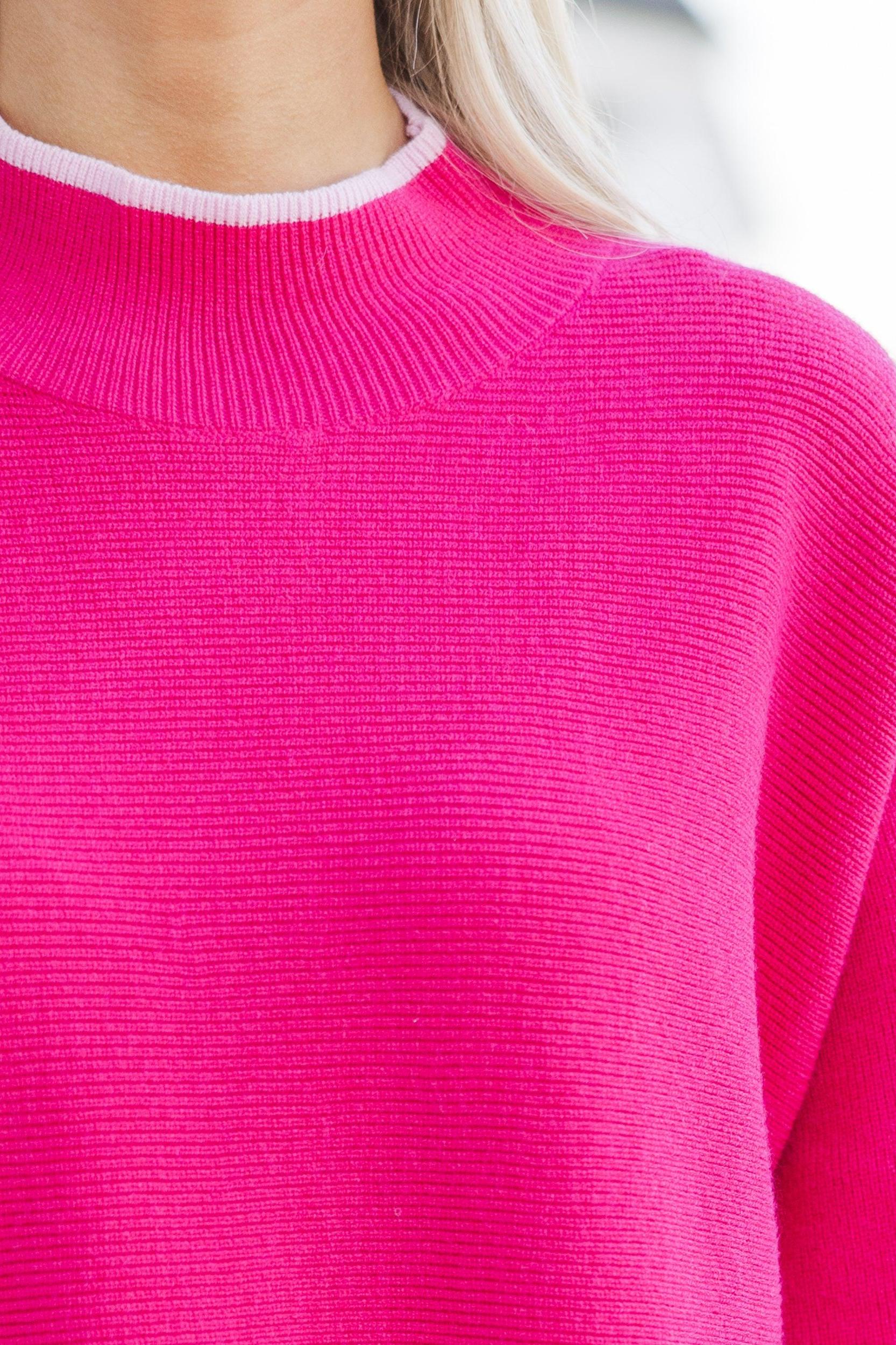 On The Line Hot Pink Mock Neck Sweater Female Product Image