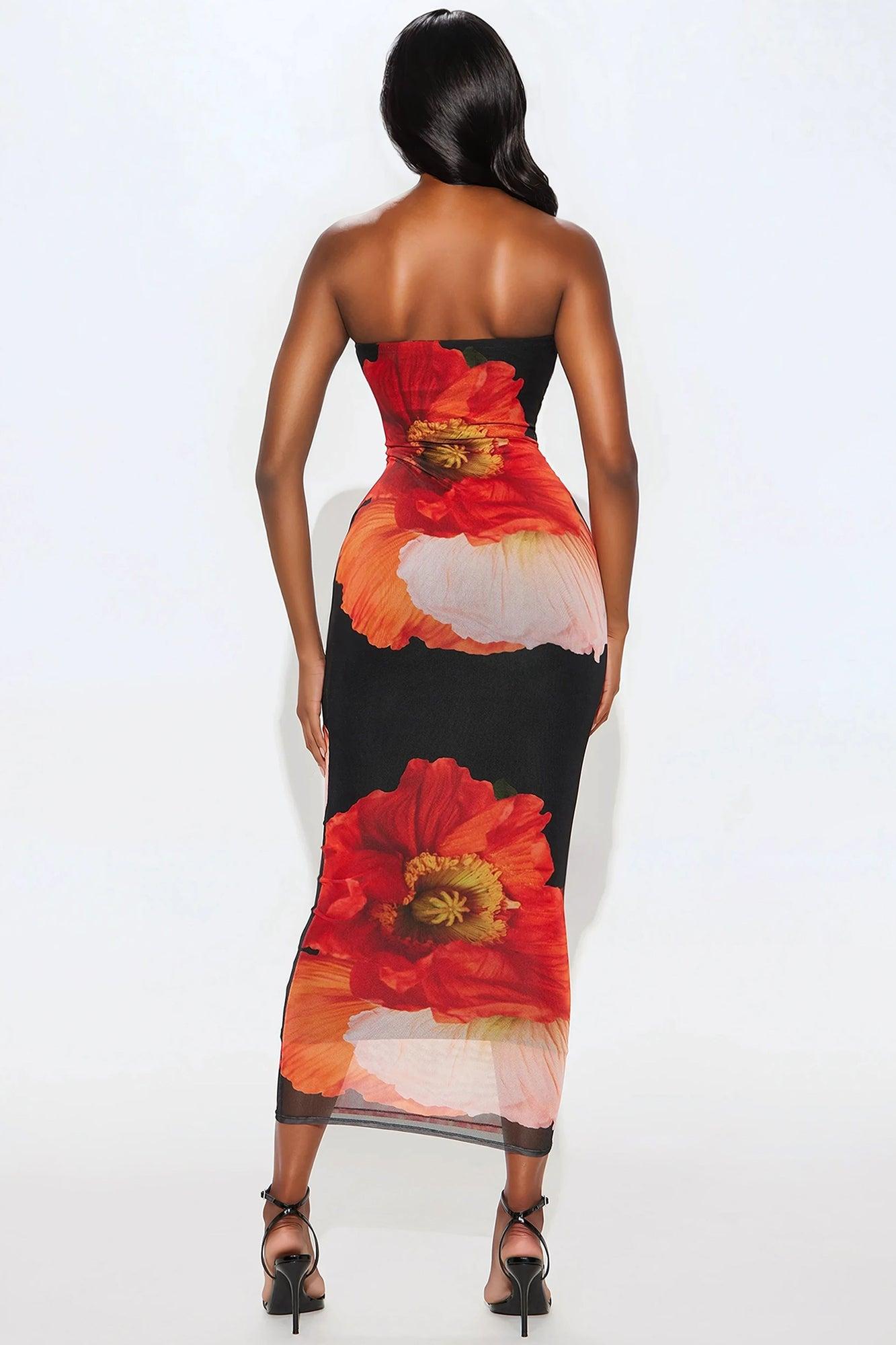 Divine Floral Mesh Maxi Dress - Black/combo Product Image