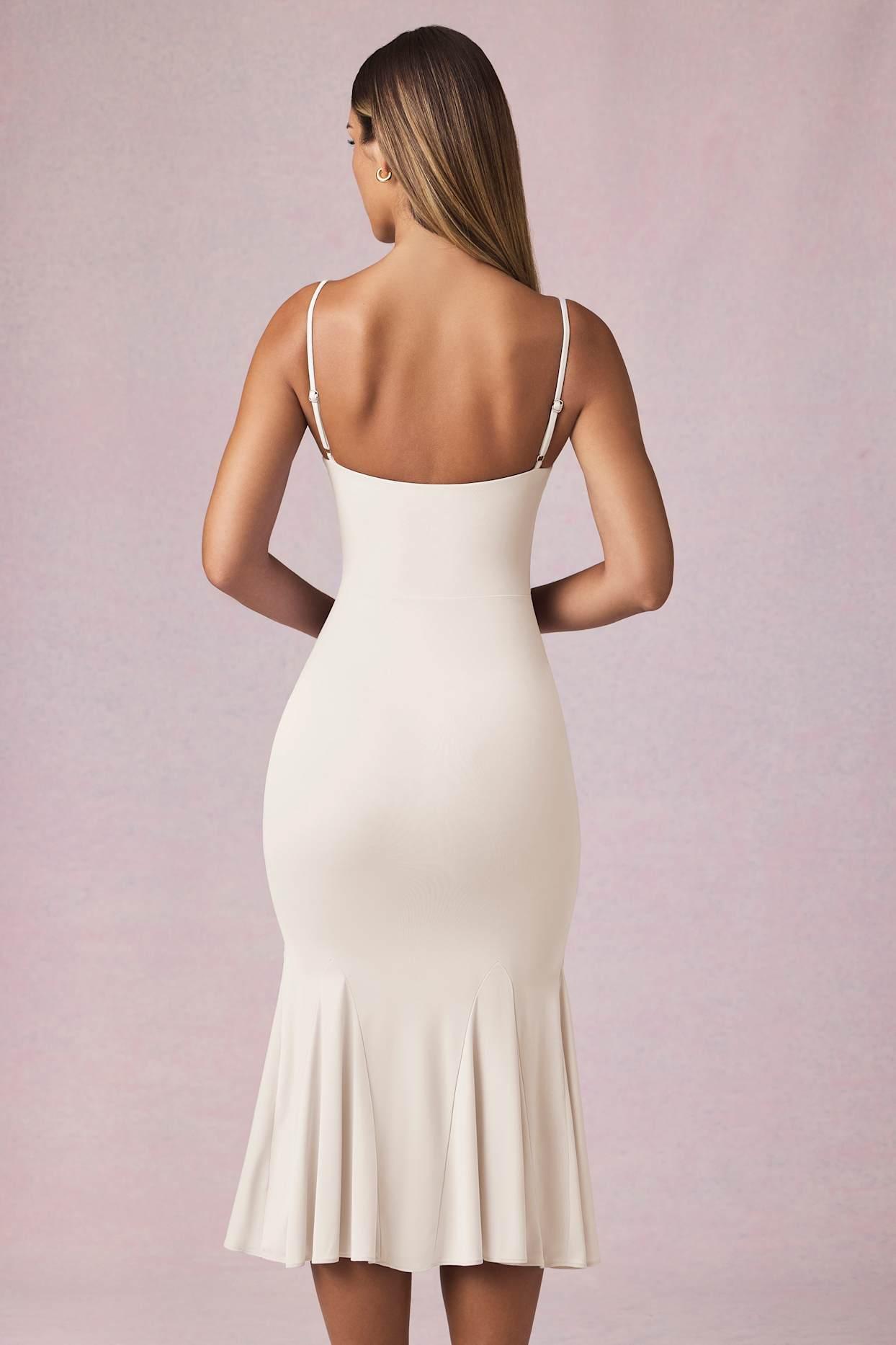 V-Neck Godet  Midaxi Dress in Ivory Product Image