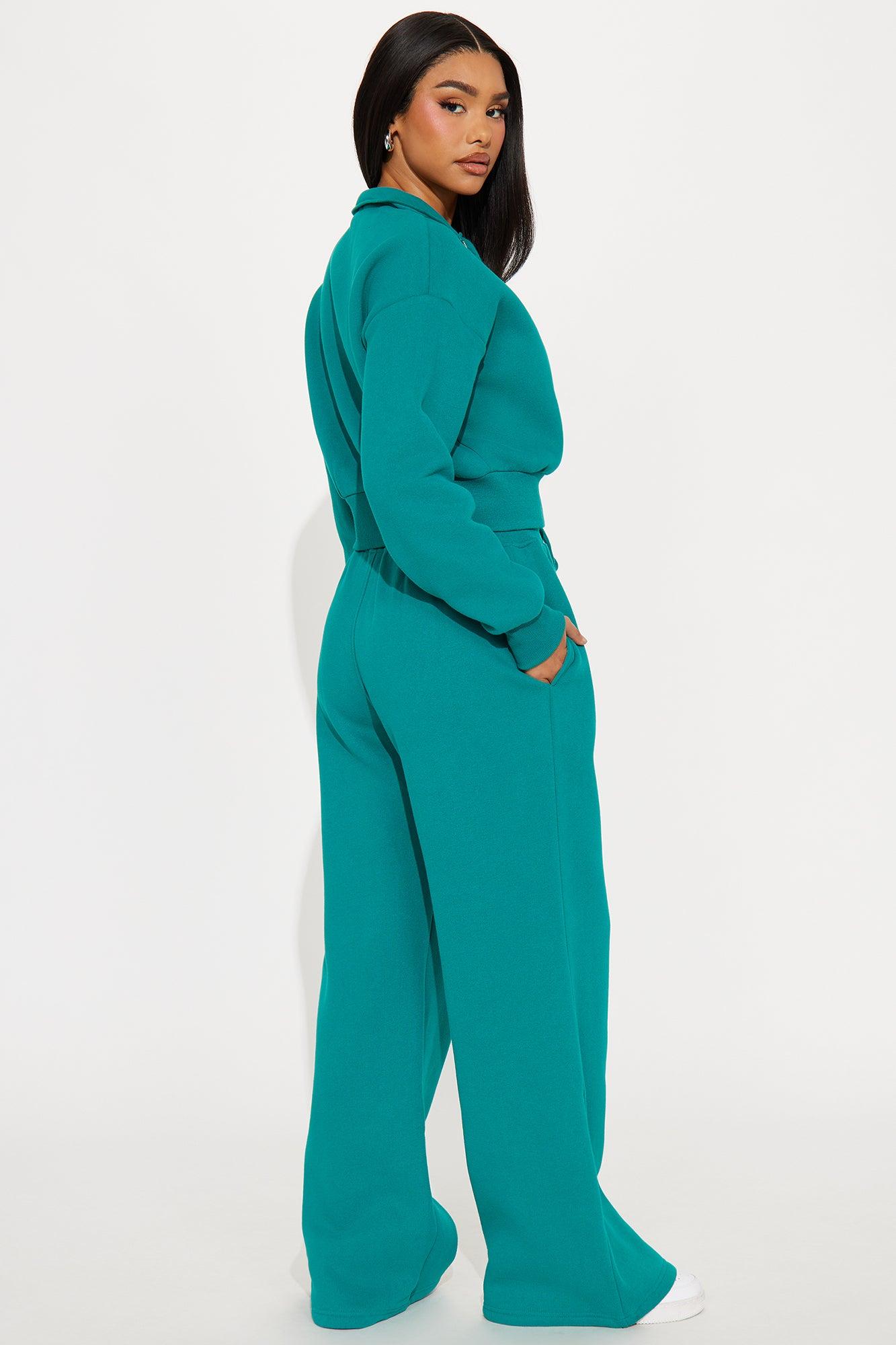Chill In Style Quarter Zip Pant Set - Teal Female Product Image