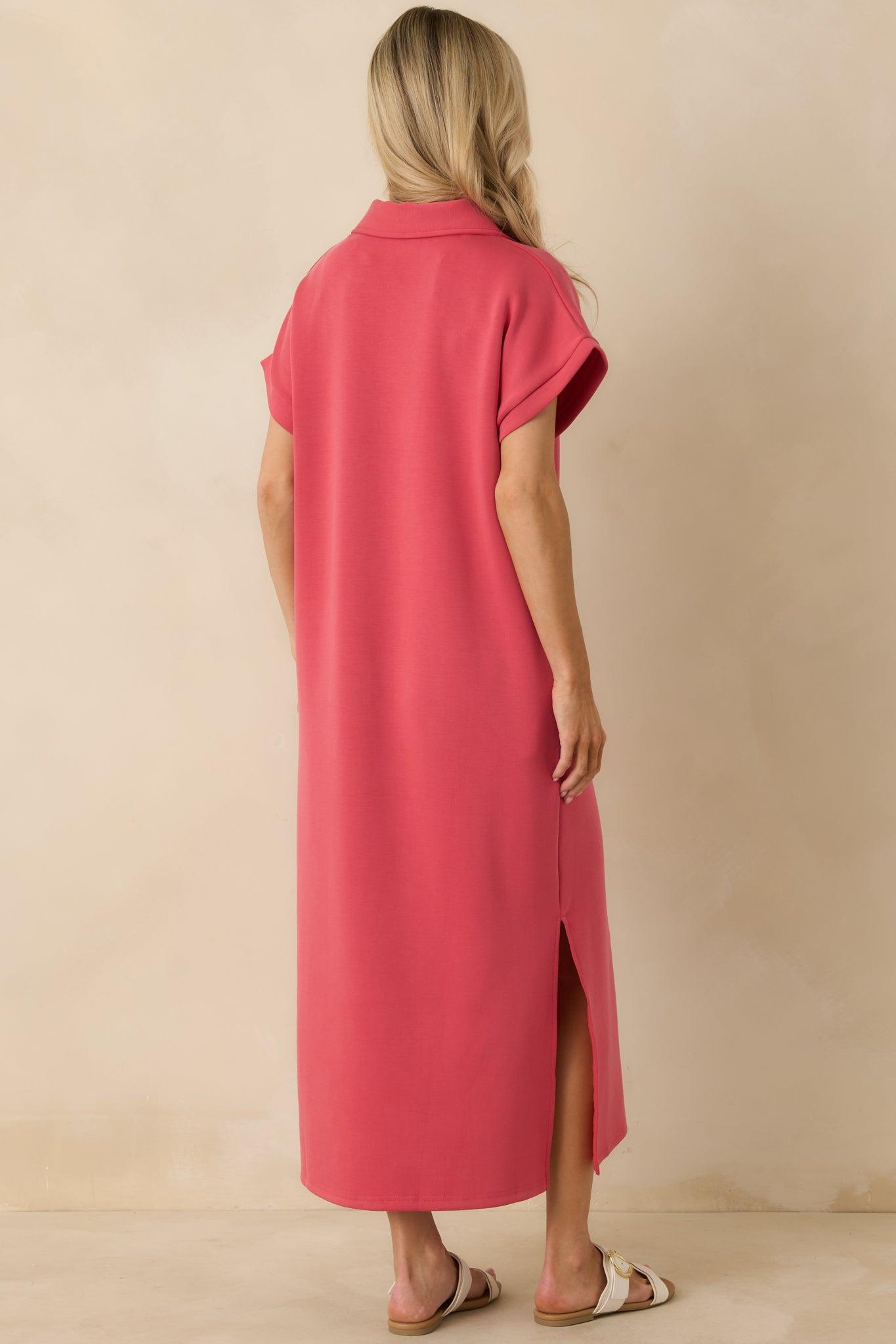 Made The Right Call Coral Pink Collared Midi T-Shirt Dress Product Image