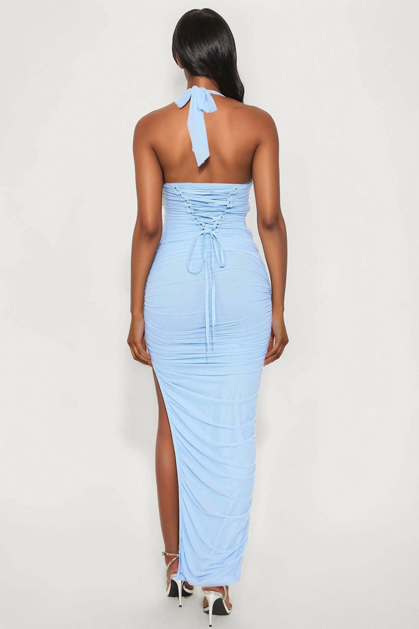 Lisa Ruched Mesh Sleeveless Maxi Dress - Light Blue Female Product Image