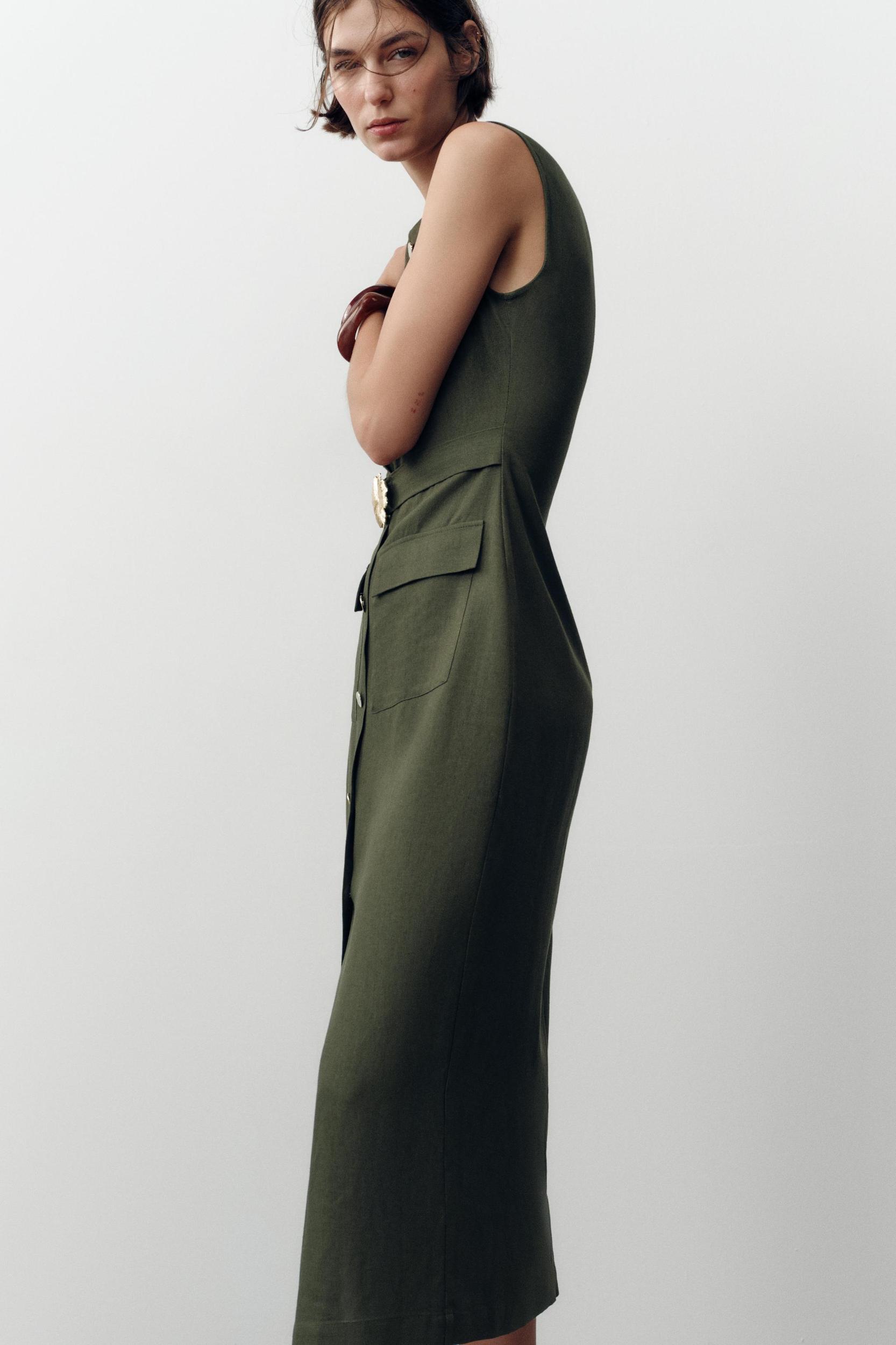 LINEN BELTED MIDI DRESS Product Image