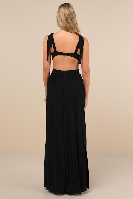 Celebratory Allure Black Pleated Backless Maxi Dress Product Image