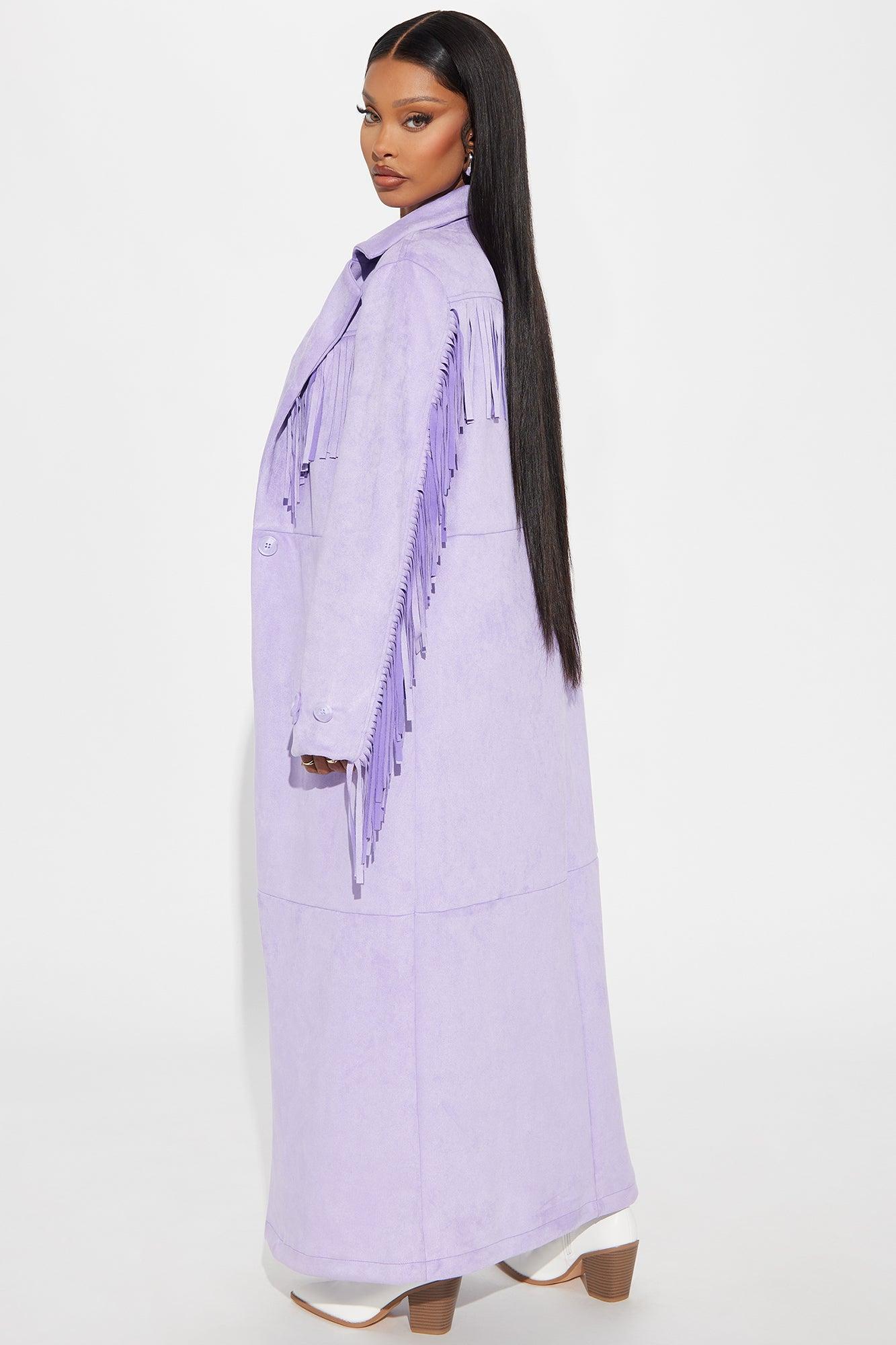 Fatima Fringe Faux Suede Trench - Lavender Product Image