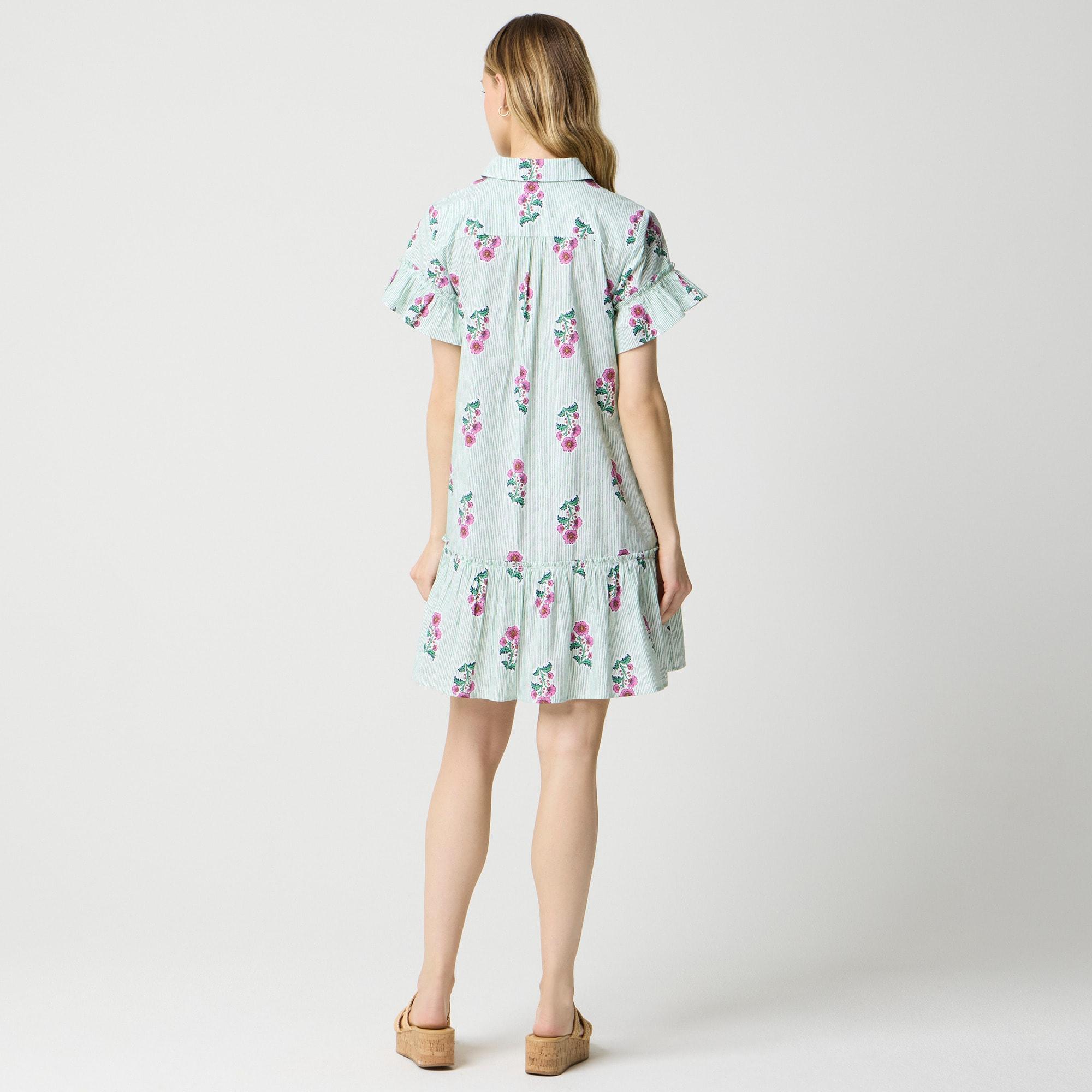 Printed ruffle-sleeve mini shirtdress Product Image