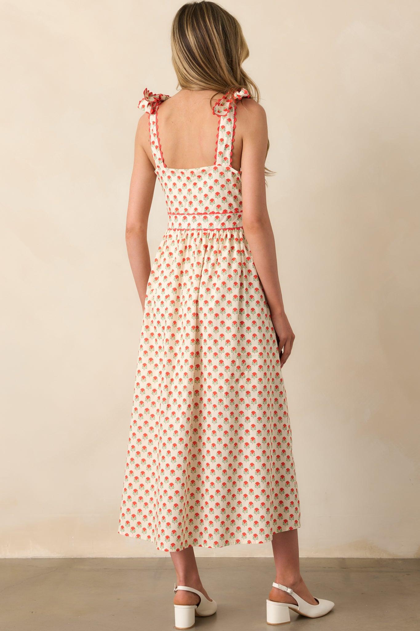Hold Onto That Feeling Red Floral Cotton Sleeveless Maxi Dress Product Image