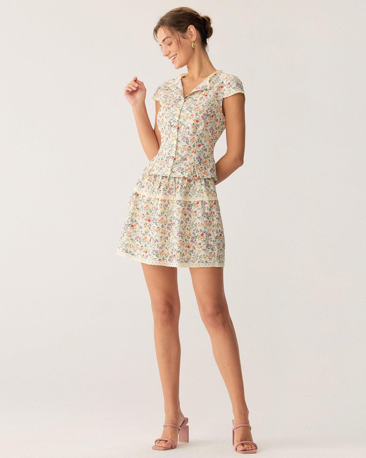 Round Neck Floral Button Blouse Product Image