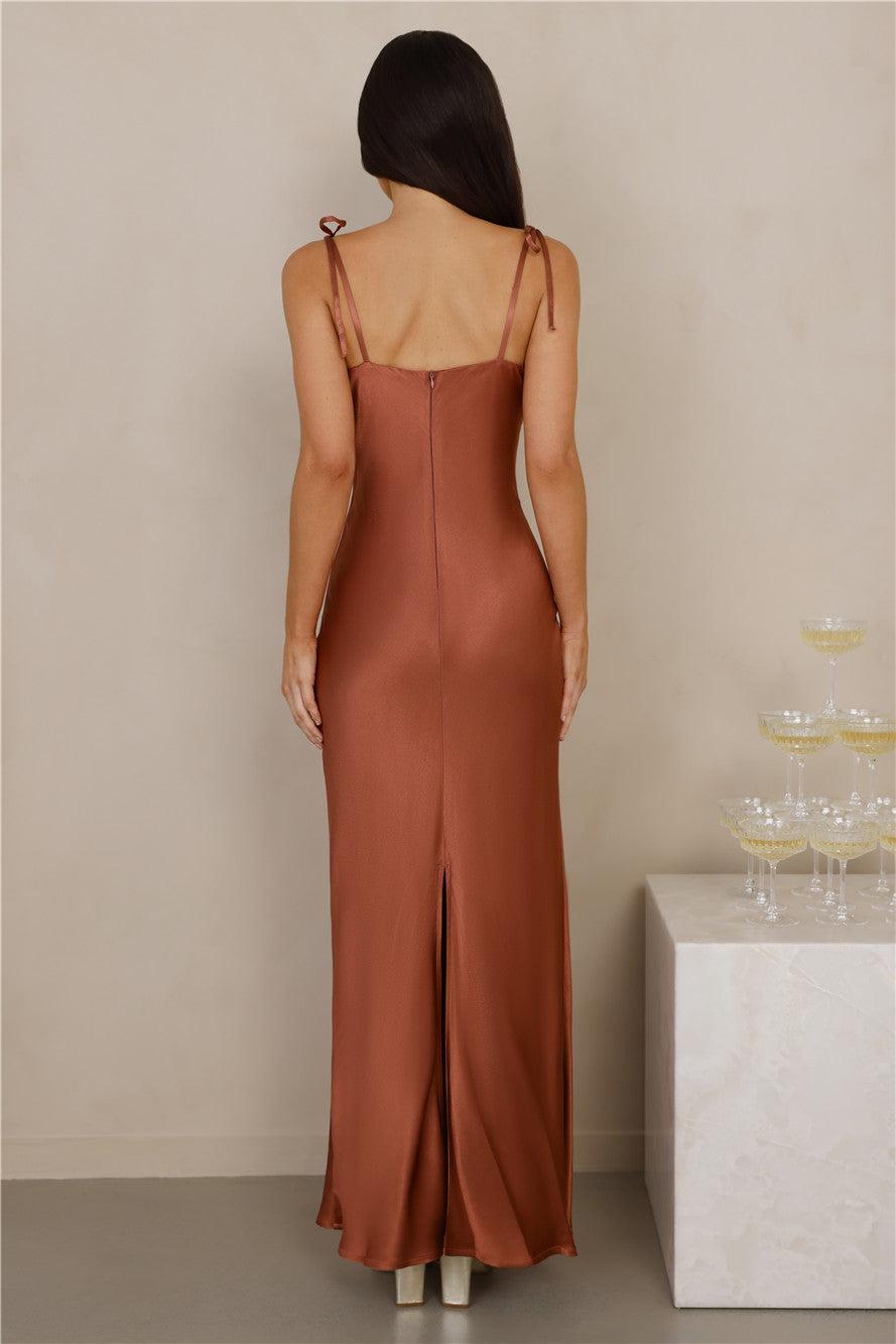 The Penelope Cowl Satin Maxi Dress Copper Product Image