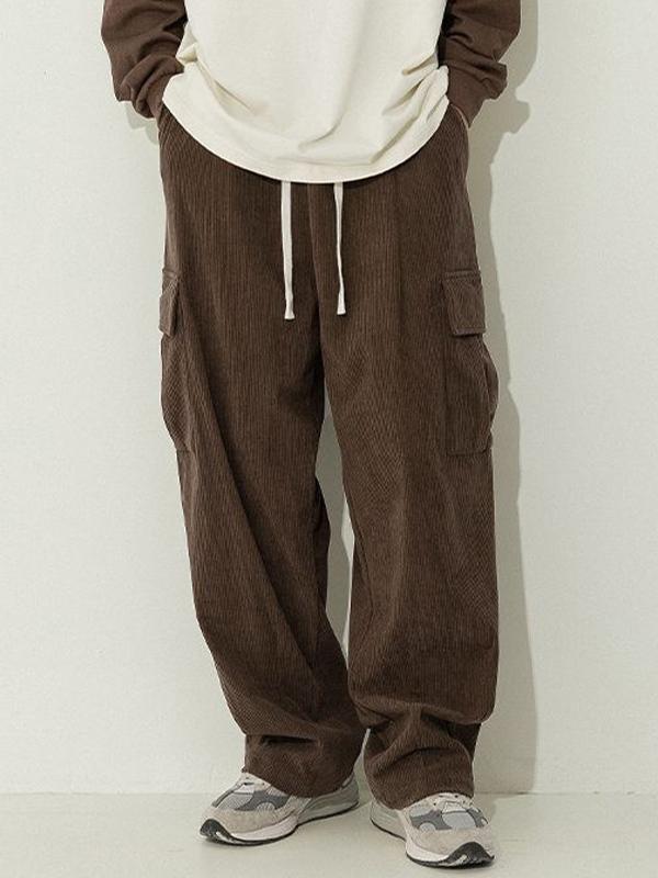 Men's Corduroy Flap Pocket Lace Up Cargo Pants Product Image