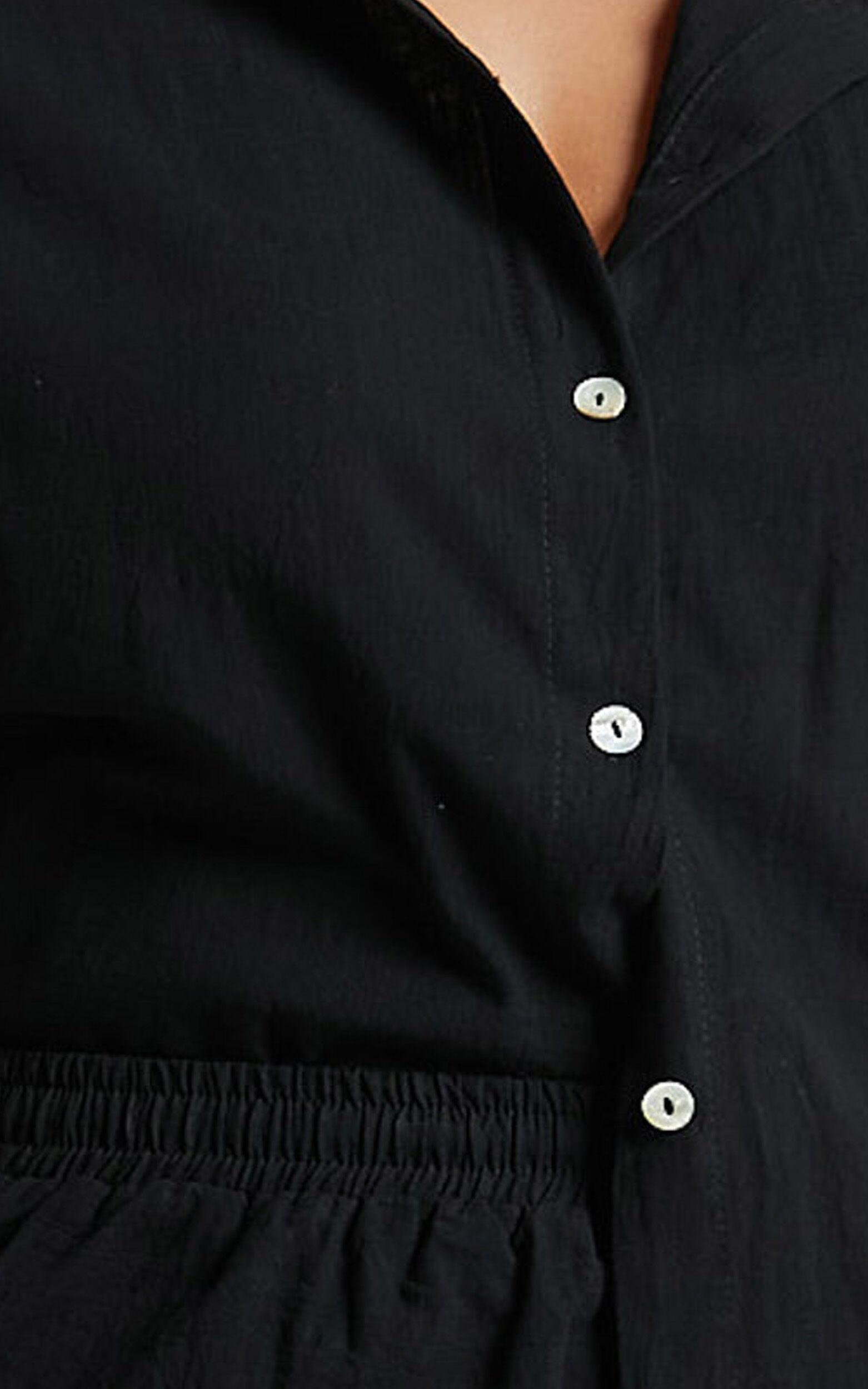 Vina Del Mar Two Piece Set - Linen Look Shirt and Shorts Set in Black Product Image