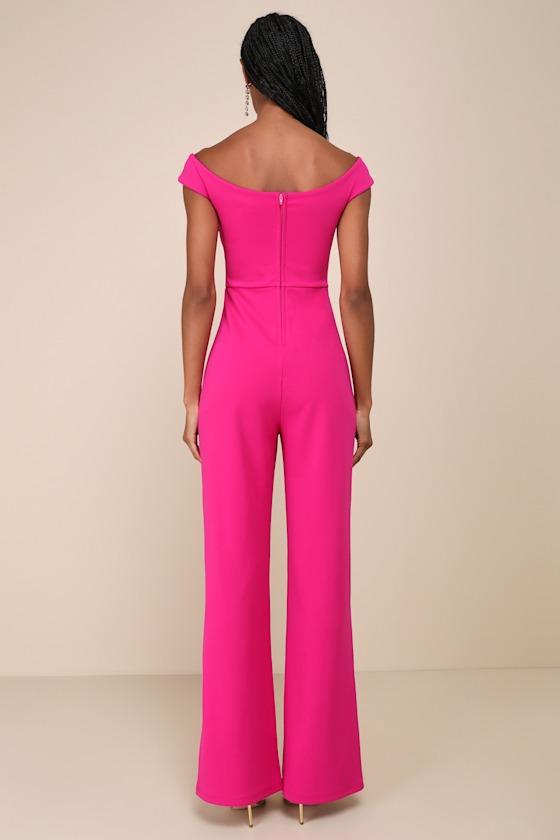 Stunning Existence Magenta Off-the-Shoulder Knot-Front Jumpsuit Product Image
