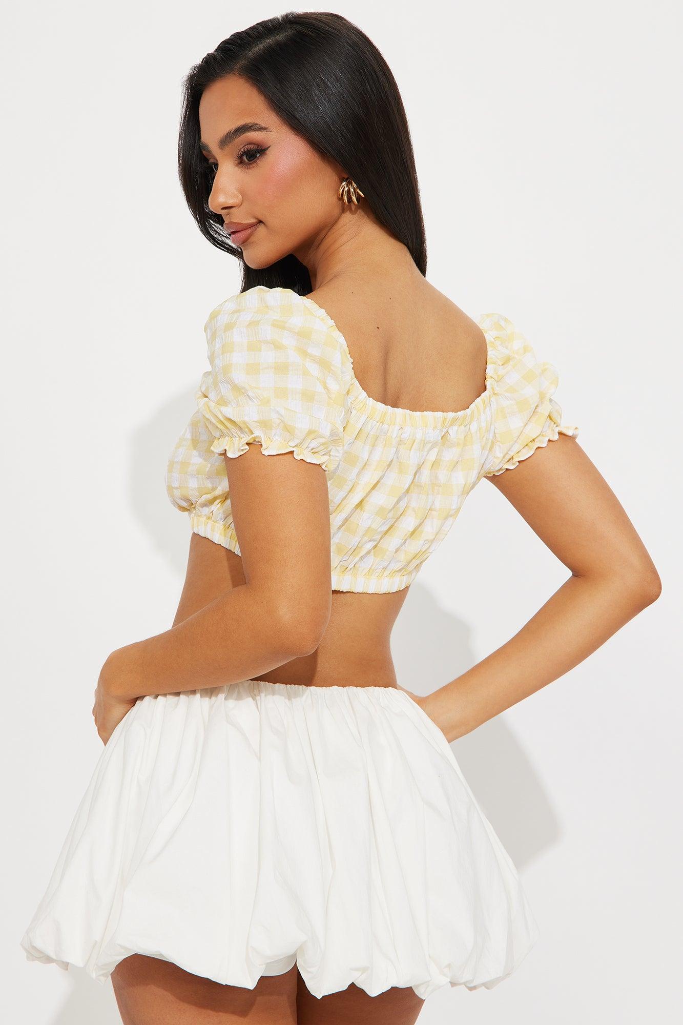 Garden Girly Gingham Cropped Top - Yellow/combo Product Image