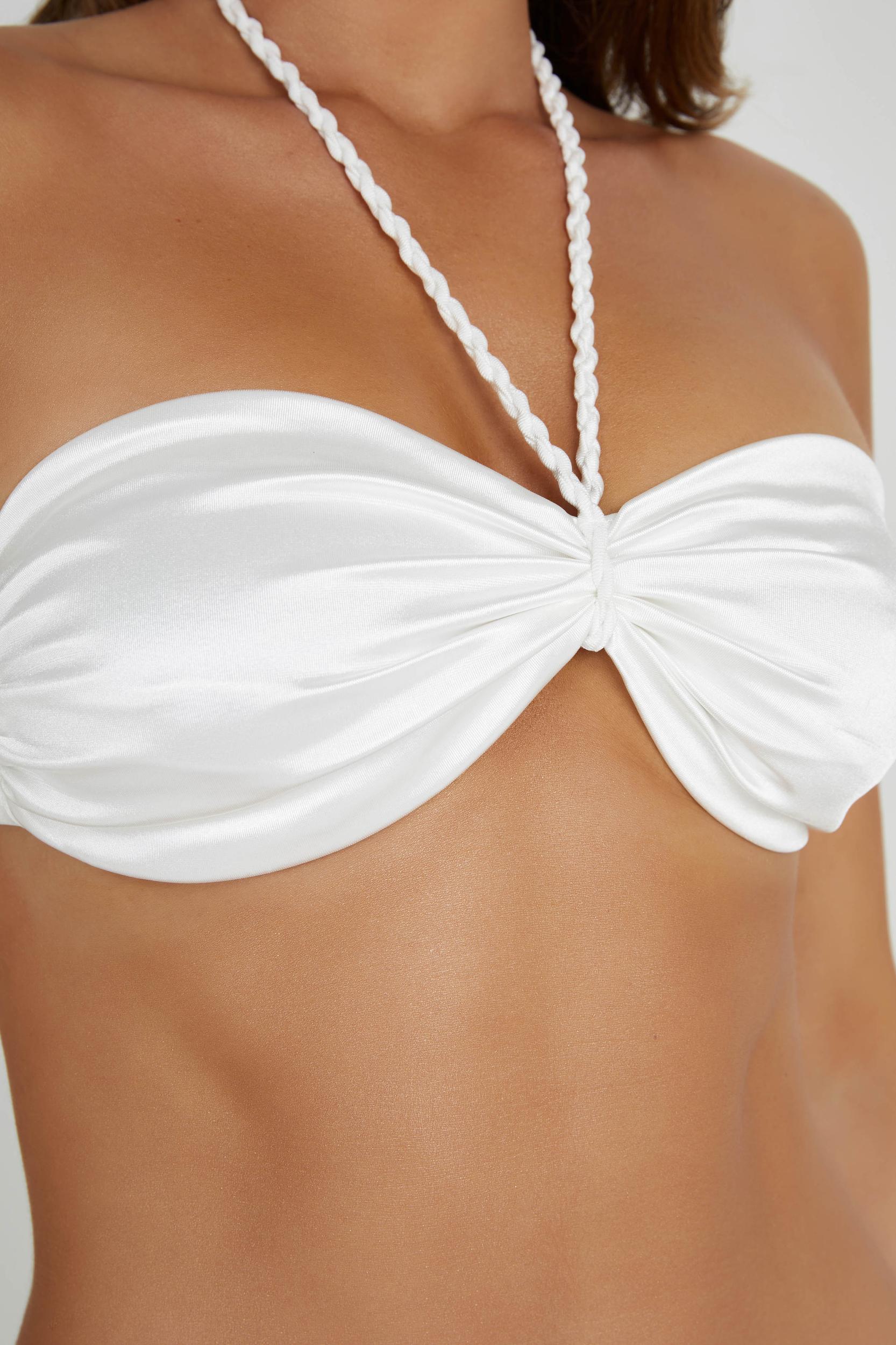 Sarika Halter Bikini Top With Braided Ties - Ivory Product Image