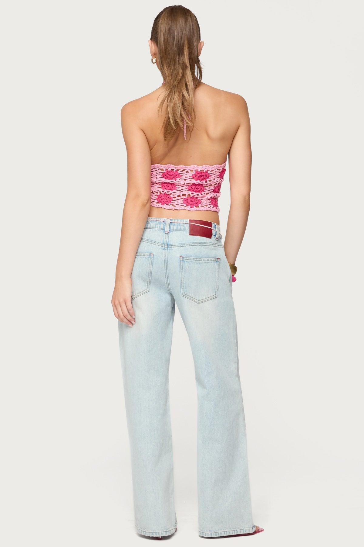 Contrast Floral Crochet Halter Top Product Image