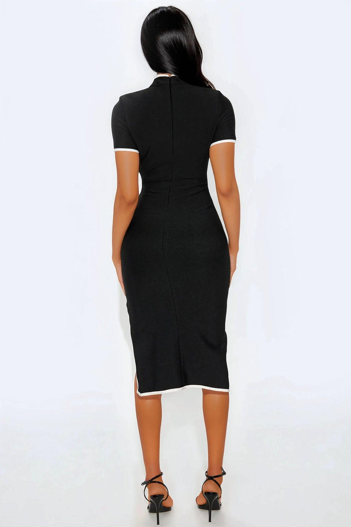 Worth It Collar Bandage Midi Dress - Black/White Female Product Image