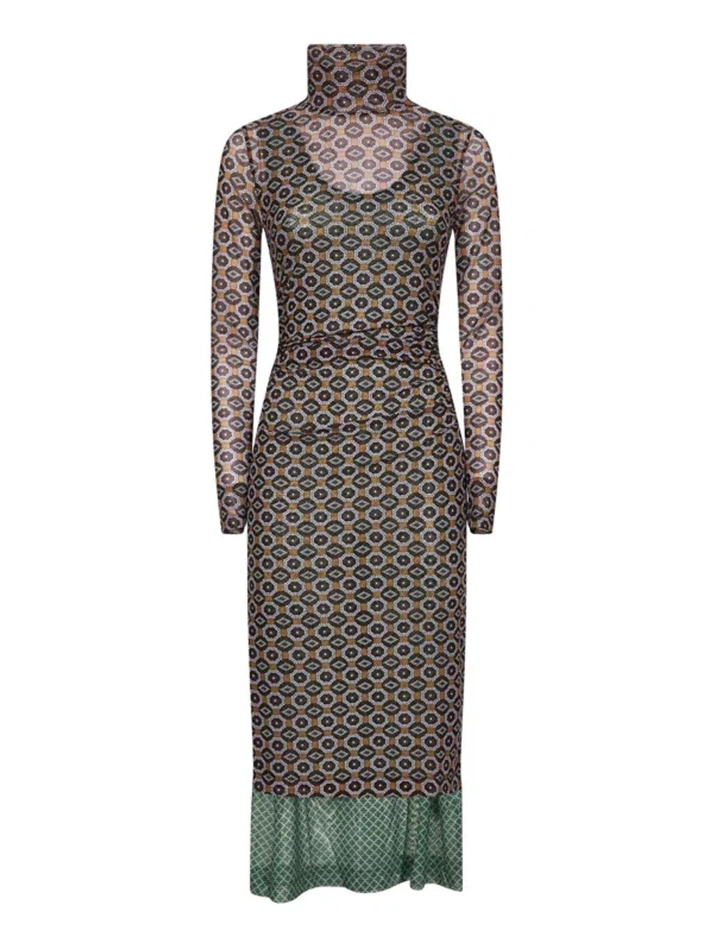 DRIES VAN NOTEN Hofes Turtleneck Sheer Layered Midi Dress In Green Product Image
